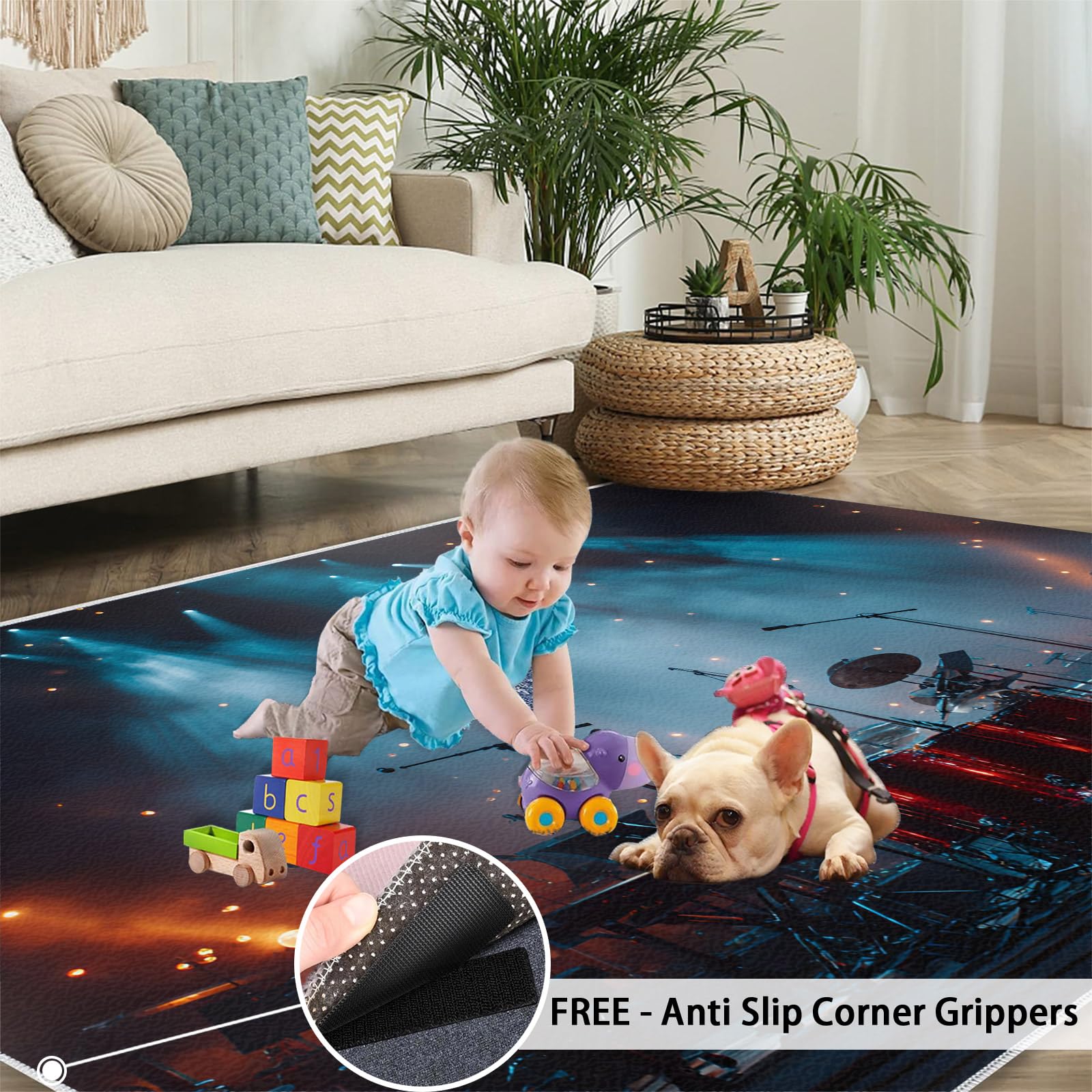 Generisch Konzertteppich, 100 x 150 cm, waschbar, DJ-Rock-Teppich für Wohnzimmer, weicher Rutschfester Teppichboden für Schlafzimmer, Esstisch, Nachttisch, Innendekoration