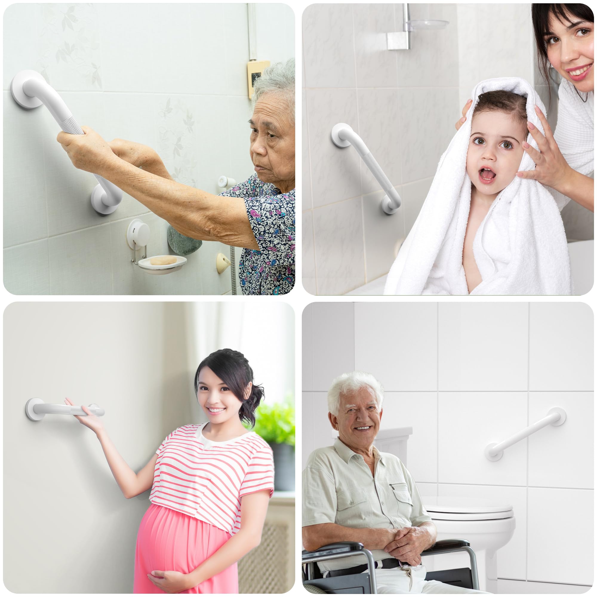 Barras de agarre para ducha resistentes (paquete de 2) de 12 pulgadas moleteadas blancas moleteadas compatibles con ADA, 500 libras para baño, bañeras, duchas, inodoros