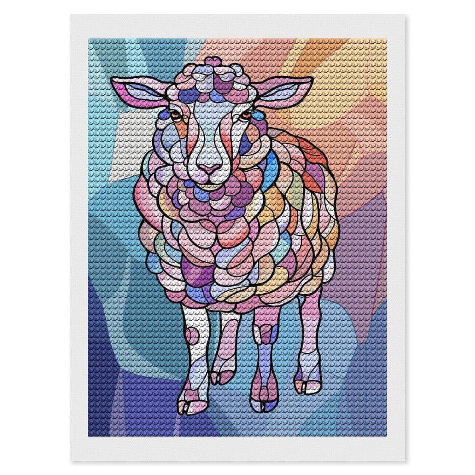 Junmoney Colorful Stained Glass Sheep Diamond Art Kit 12"x16", Relaxing DIY Hobby, Satisfying Creative Project, Living Room Decor, for Women