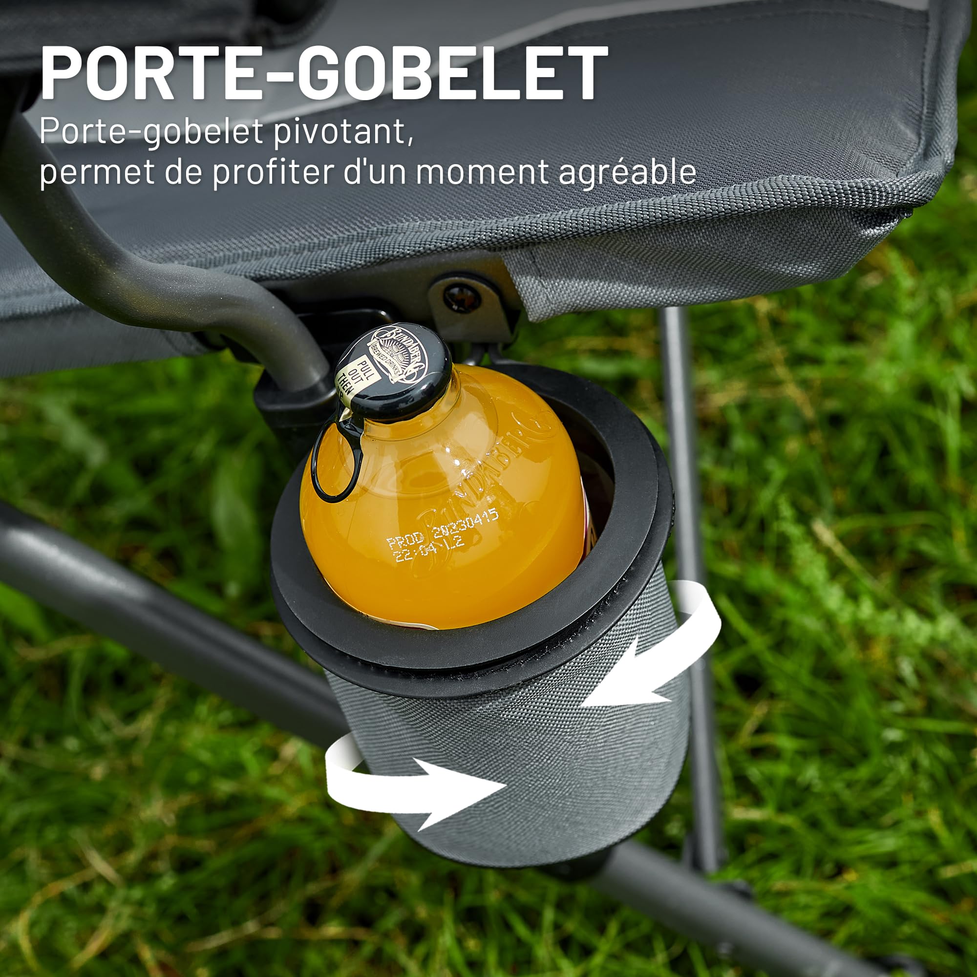 TIMBER RIDGE Chaise de Camping Pliable Dossier Haut avec Accoudoir Dur | Supporte jusqu'à 150kg avec porte-gobelet intégré légère et portable, idéale pour le camping, la pêche et le jardin
