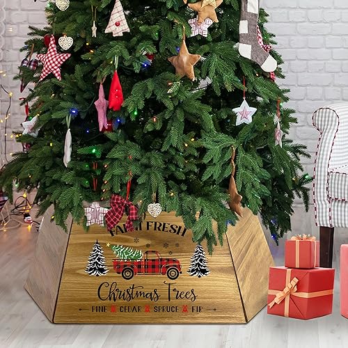 Miniatura 2 de Collar trapezoidal de madera artificial para árbol de Navidad, anillo de árbol de Navidad, collares de árbol de Navidad para árboles artificiales,