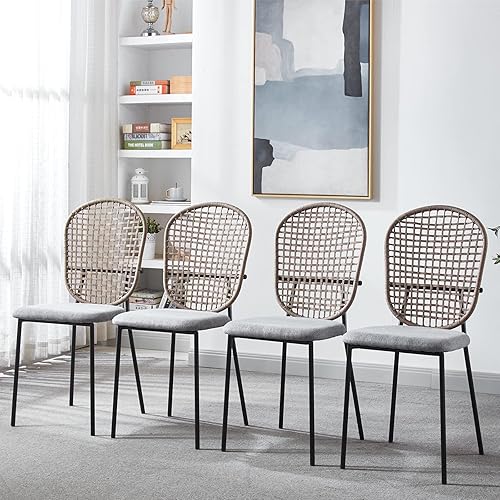 pouseayar Juego de 4 sillas de comedor sillas de cocina de estilo moderno silla Sennit cómoda con respaldo suave silla lateral para cocina comedor