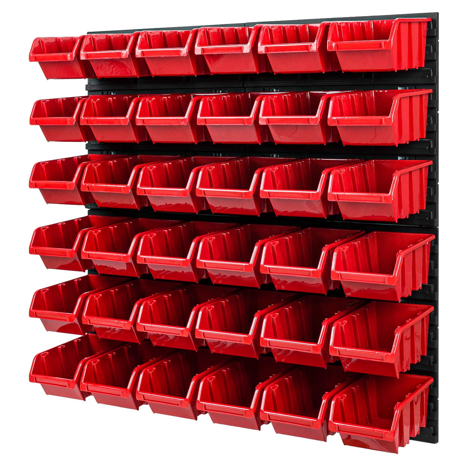 Stapelboxen Lagersystem - 772 x 780 mm - Wandregal 36 Stück Boxen Werkzeuglochwand Schüttenregal (Rot)