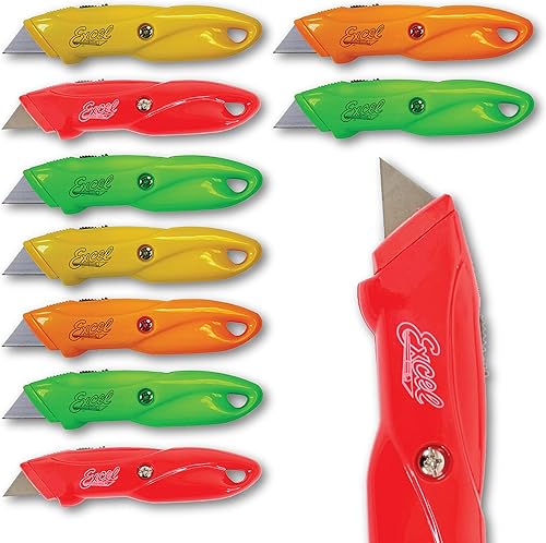 Excel Blade Box Cutters - Paquete retráctil de 10 cortadores de caja a granel, cortador de caja retráctil, cortadores de caja surtidos para cortar