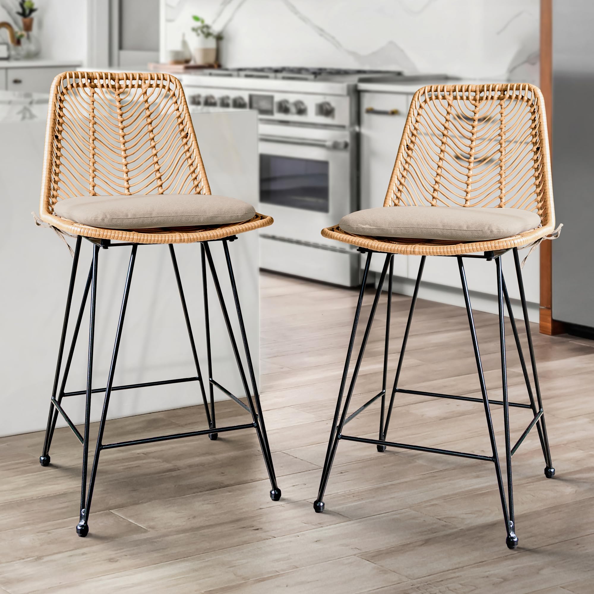Amazon.com : IDZO 400lbs Capacity Rattan Counter Height Bar Stools, 36. ...