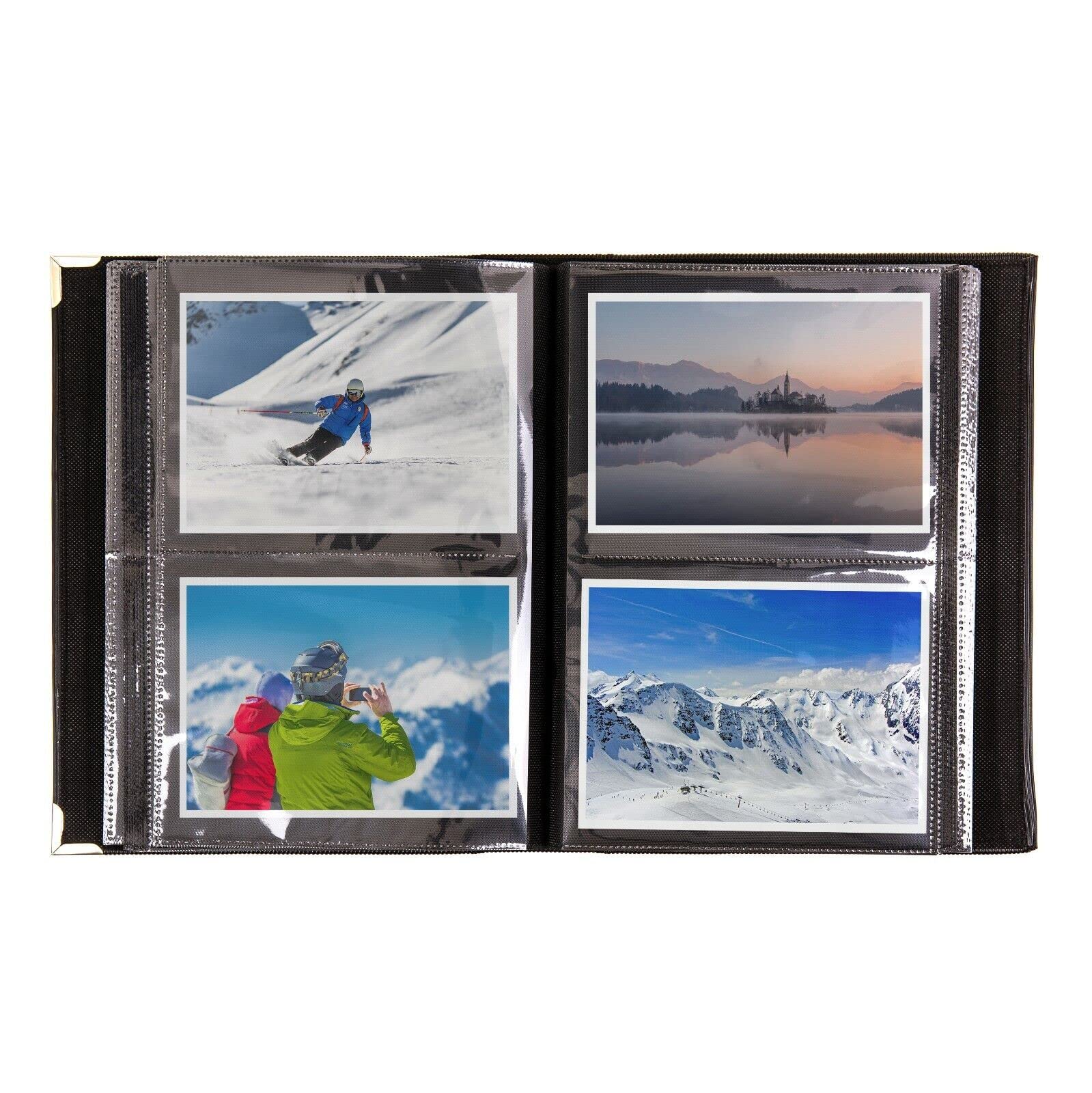 Kenro Black Textured Photo Album with Silver Corners for 200 Photos 7x5 inch/13x18cm, Slip-In Pages - PKB137