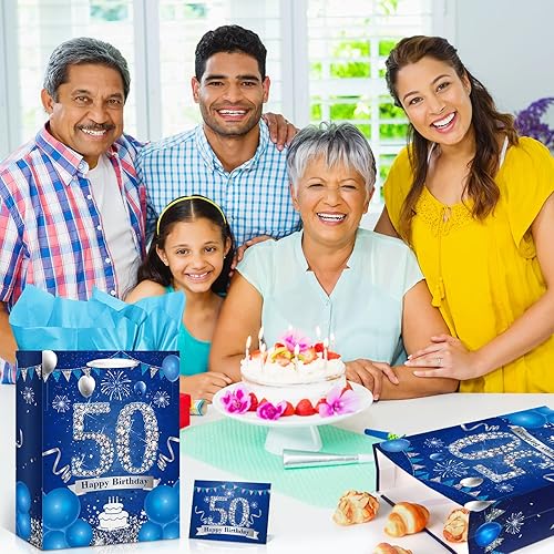 Miniatura 4 de Bolsa de regalo de cumpleaños de 16 años, color azul marino y plateado, bolsa de regalo de cumpleaños número 16 con papel de seda y tarjeta, bolsa