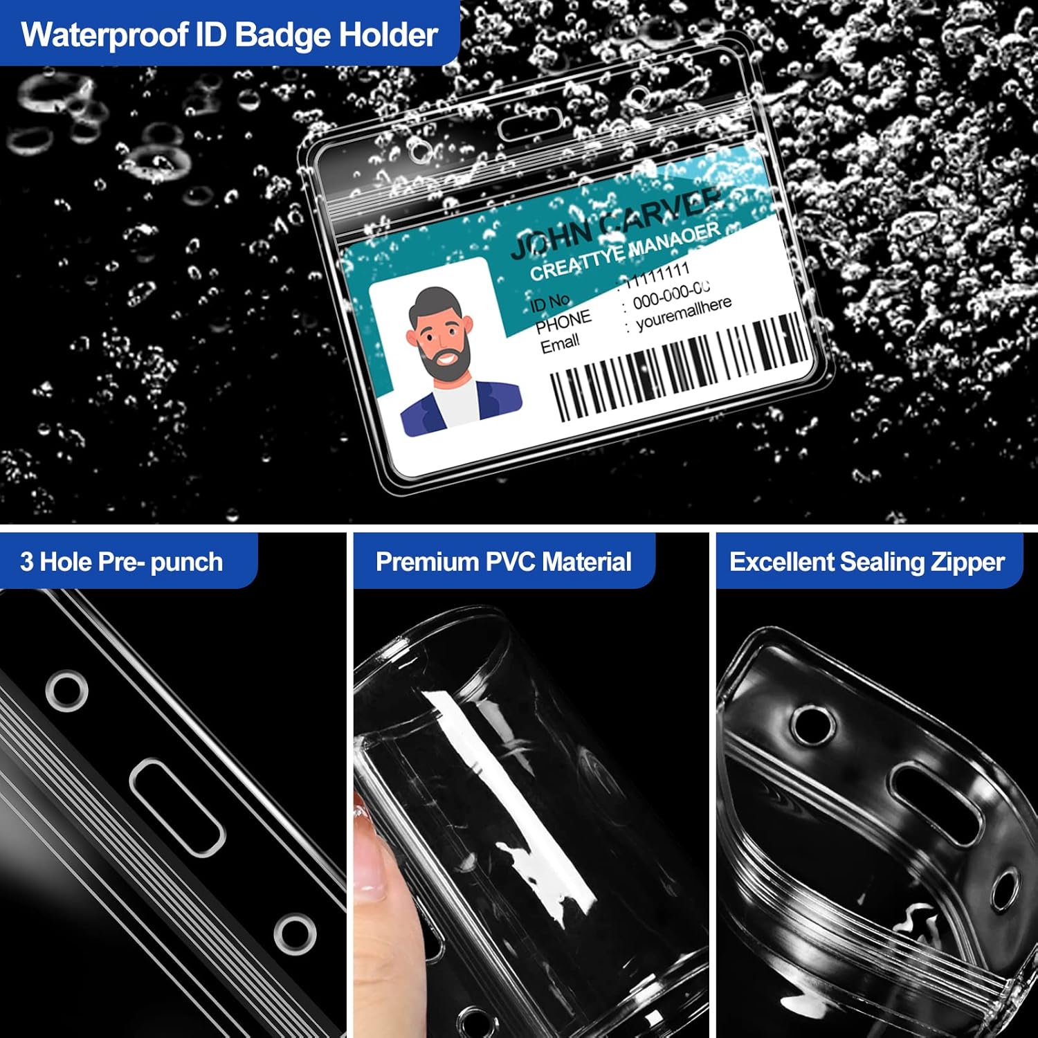 100 Pcs Clear Horizontal Badge Id Card and 100 Pcs Lanyard, Reusable Lanyards for Id Badge Holder Name Tag Badge Holder with Lanyards for Adults Kids Business School Conferences (Blue) - Image 6