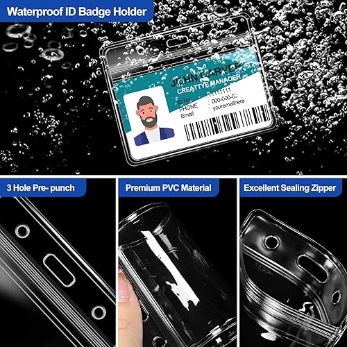 Miniatura 6 de 100 tarjetas de identificación horizontales transparentes y 100 cordones, cordones reutilizables para soporte de credencial de identificación