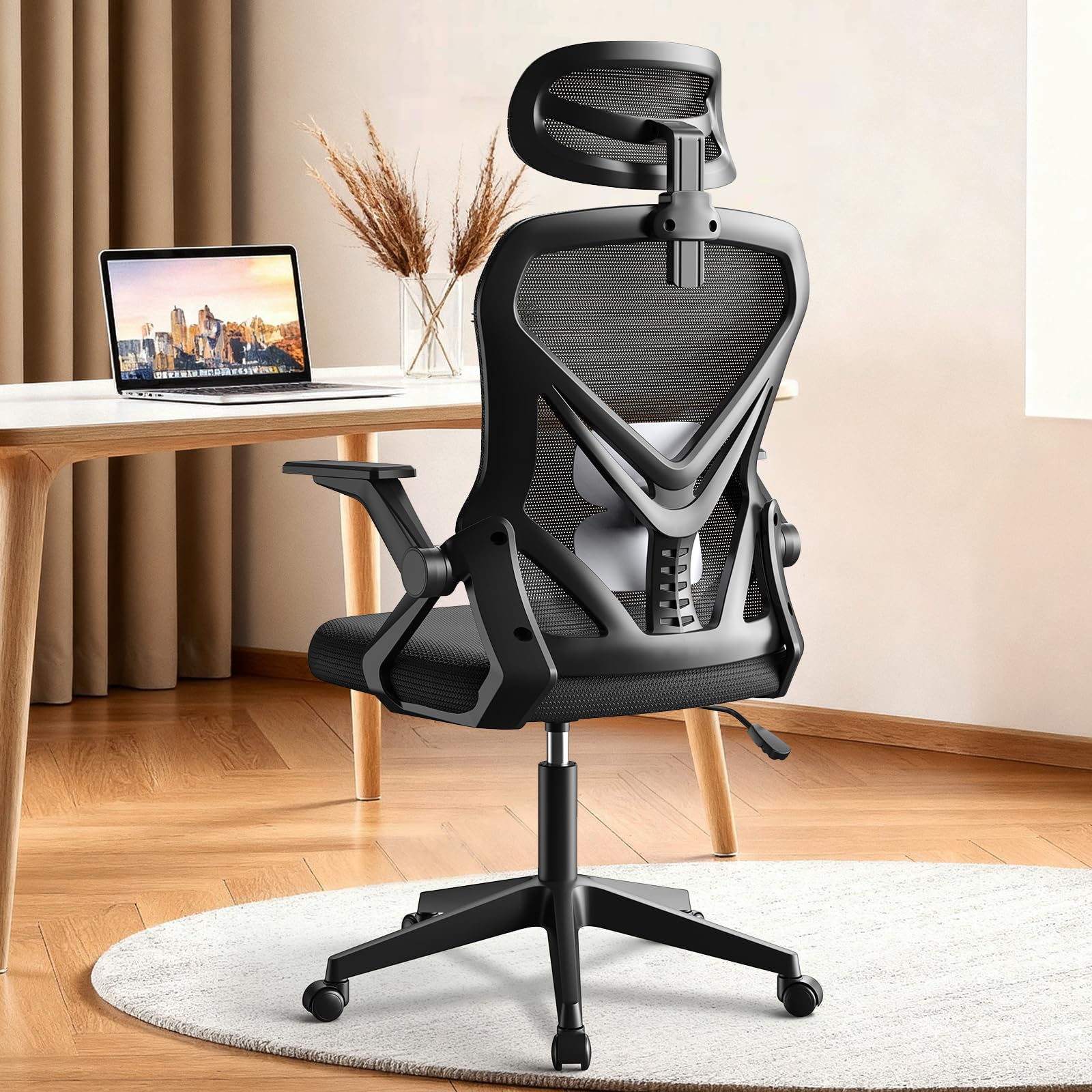 RELXSKY オフィスチェア デスクチェア 疲れない 人間工学 椅子 135°ロッキング機能 可移動腰サポート テレワーク 跳ね上げ式アームレスト 3Dヘッドレスト 高反発クッション 通気性事務椅子 学習チェア PCチェア 通気性メッシュ おしゃれ ゲーミング/パソコン/勉強/事務用 (ブラック)