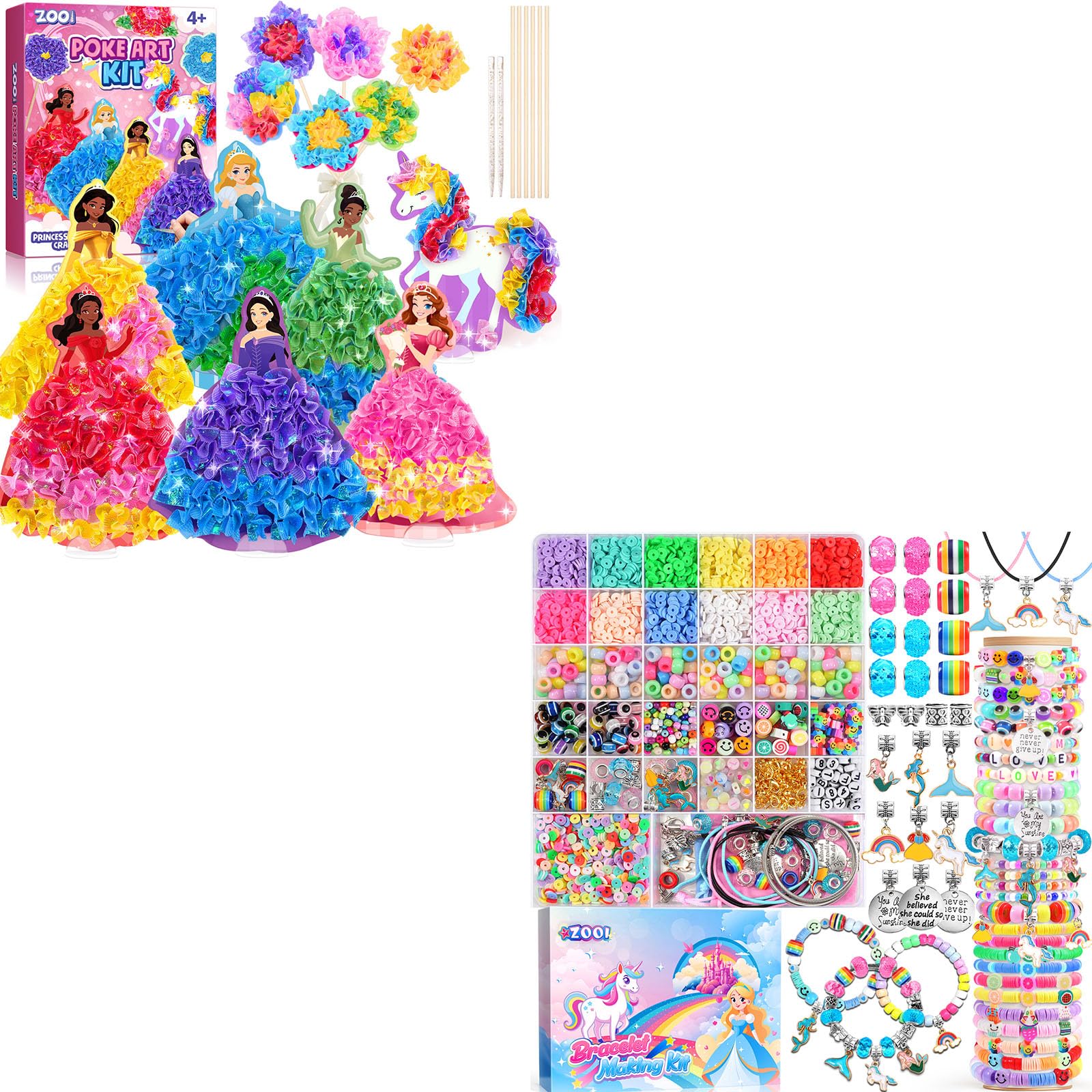 ZOOI Poke Art Kits and Bracelet Making Kit for Girls Arts and Crafts for Kids 4-6 Birthday Gifts for 4, 5, 6, 7, 8 Year Old Girl Toys Age 6-8