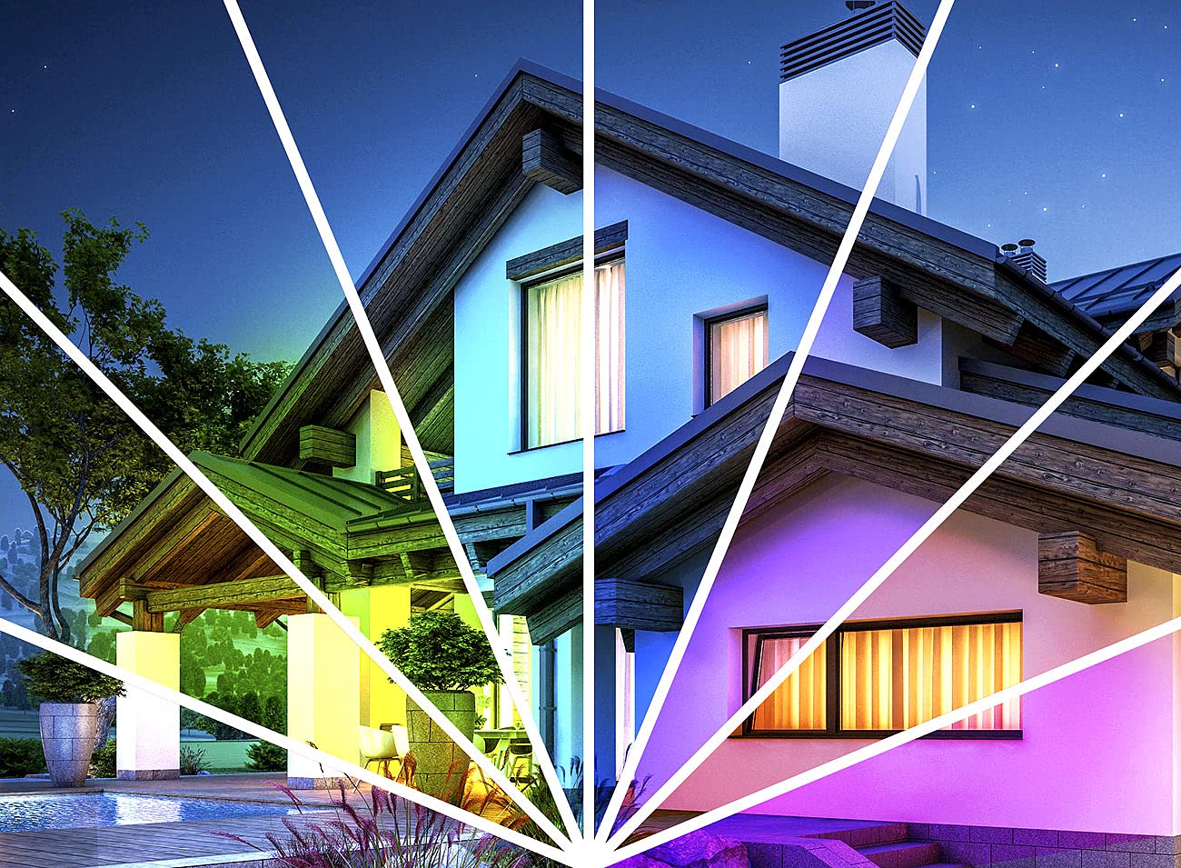 Luminea Home Control LED-Strahler mit App: 4er-Set WLAN-Fluter, RGB-CCT-LEDs, App, 3.750 lm, 50 W, IP65 (RGB-Strahler außen, Flutlicht mit WiFi, PC)