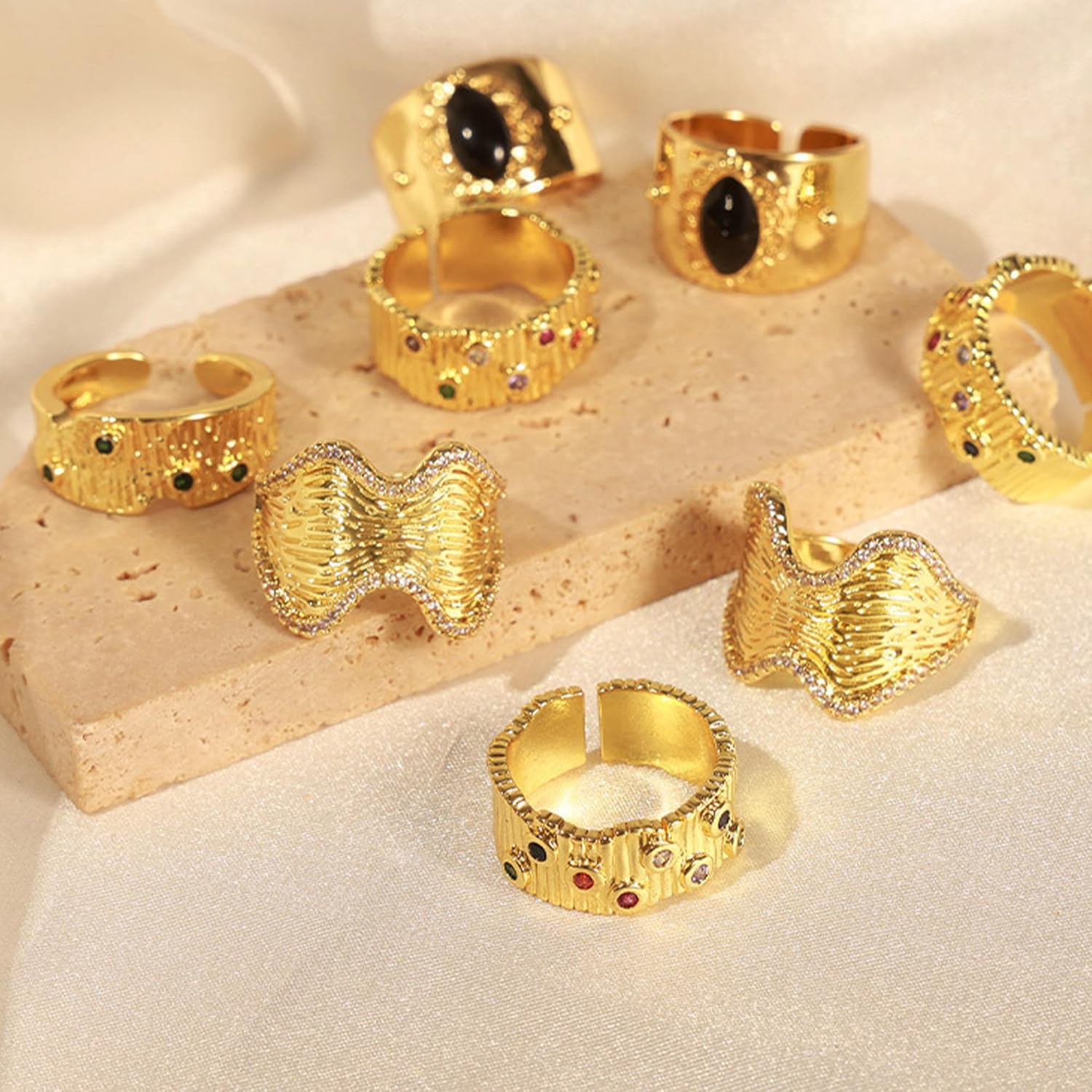 18K Gold Plated Wave Geometry Ring For Women Dainty Stackable Rings Open Band Statement Ring Finger Jewelry - Image 5