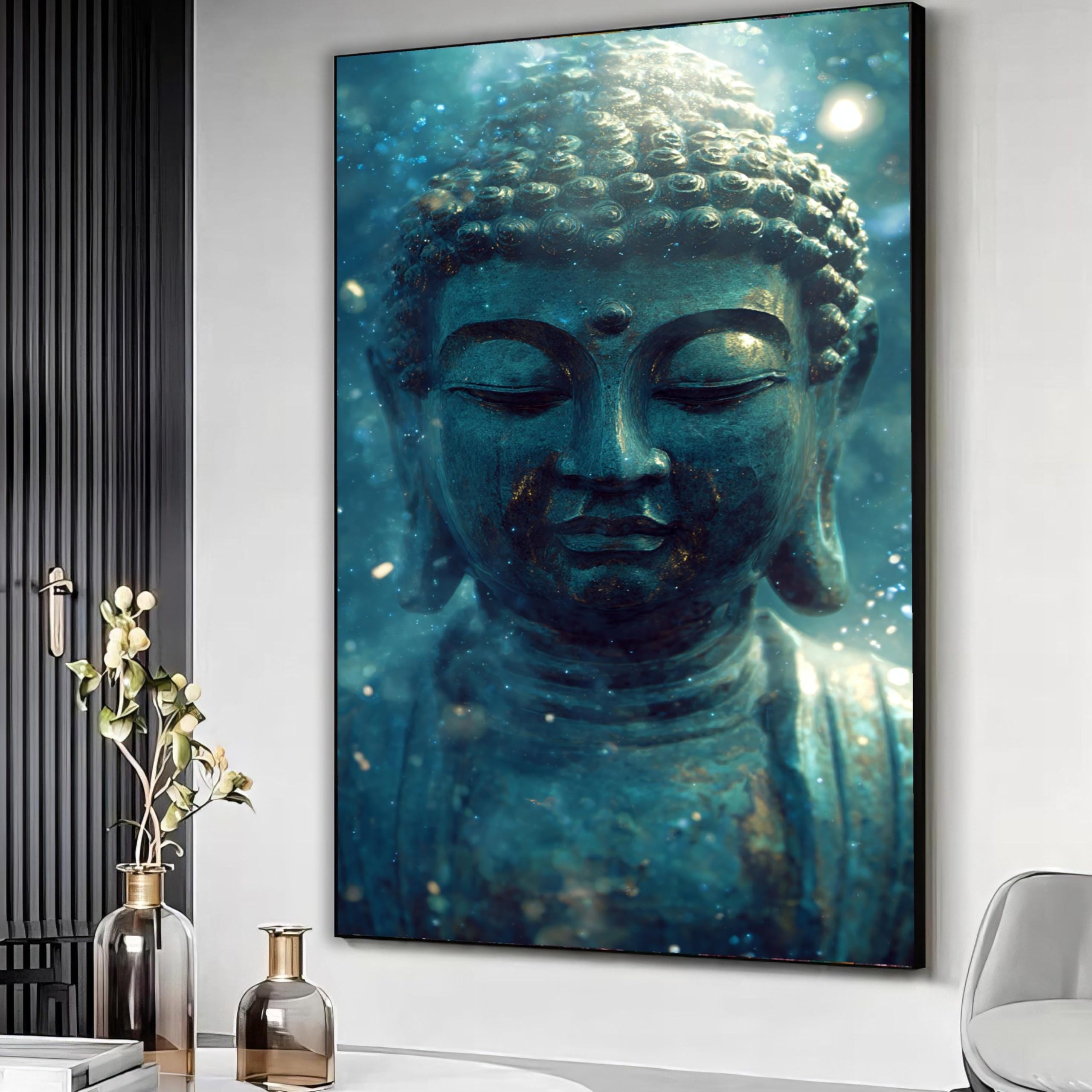 YUSUZHU Buddha Statue Canvas, Spiritual Meditation Canvas Wall Art, Tranquil Zen Decor,Calm Mind Painting,Inspiration Home Decor(60x80cm/Frameless)