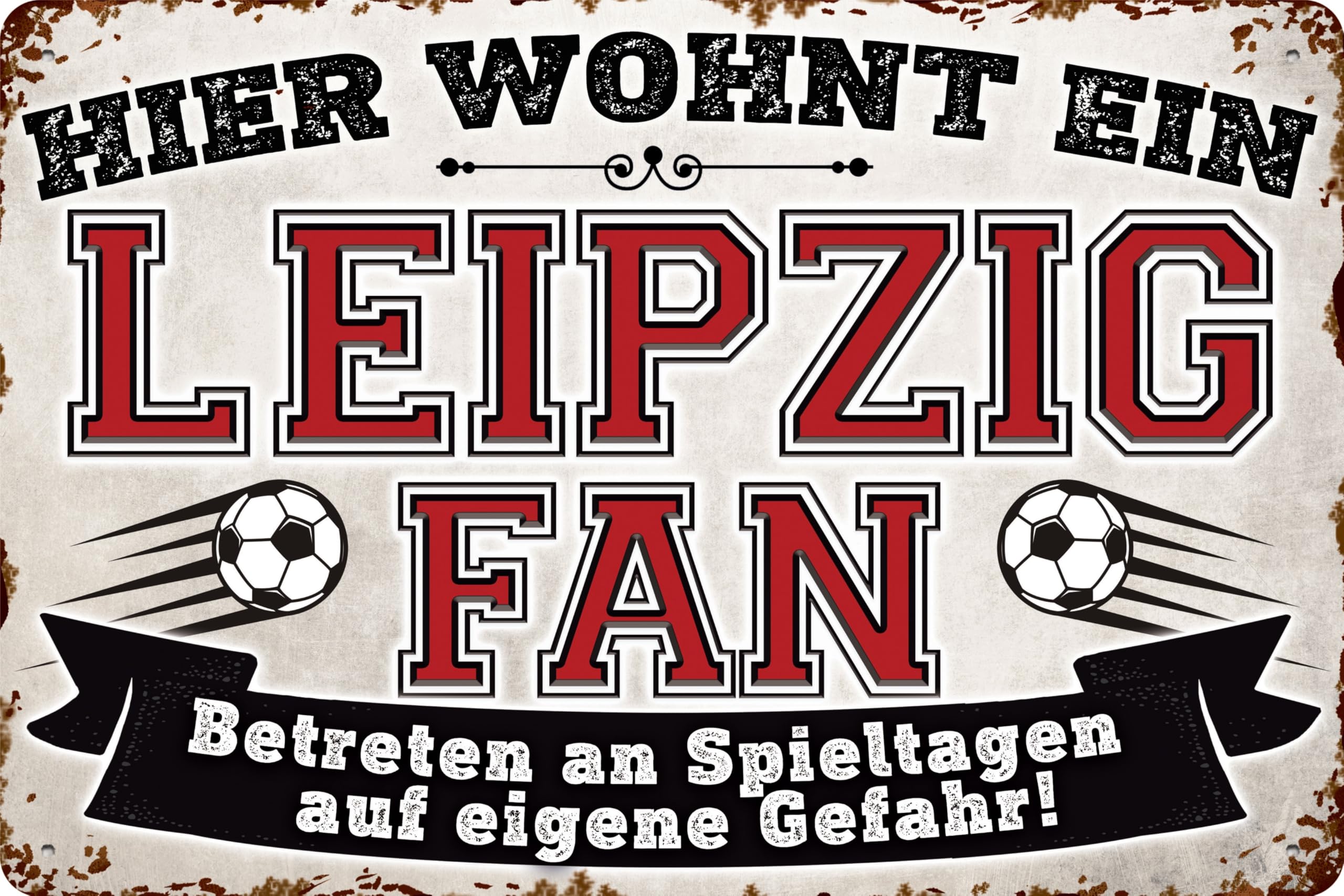 20x30cm Blechschild für Fußball Fans, hier wohnt ein Leipzig Fan – Wandschild, Türschild, Torschild, lustiger Fussball Spruch, Fanartikel
