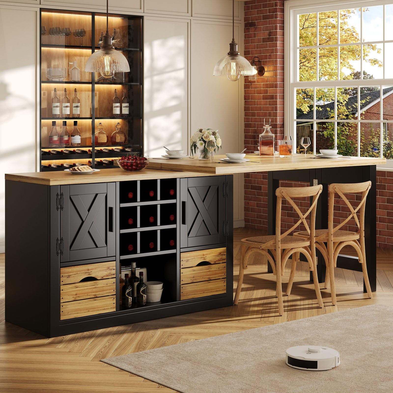 KOMHTOM îlot Central Cuisine Extensible,Noir,120-197 cm,avec Rangement