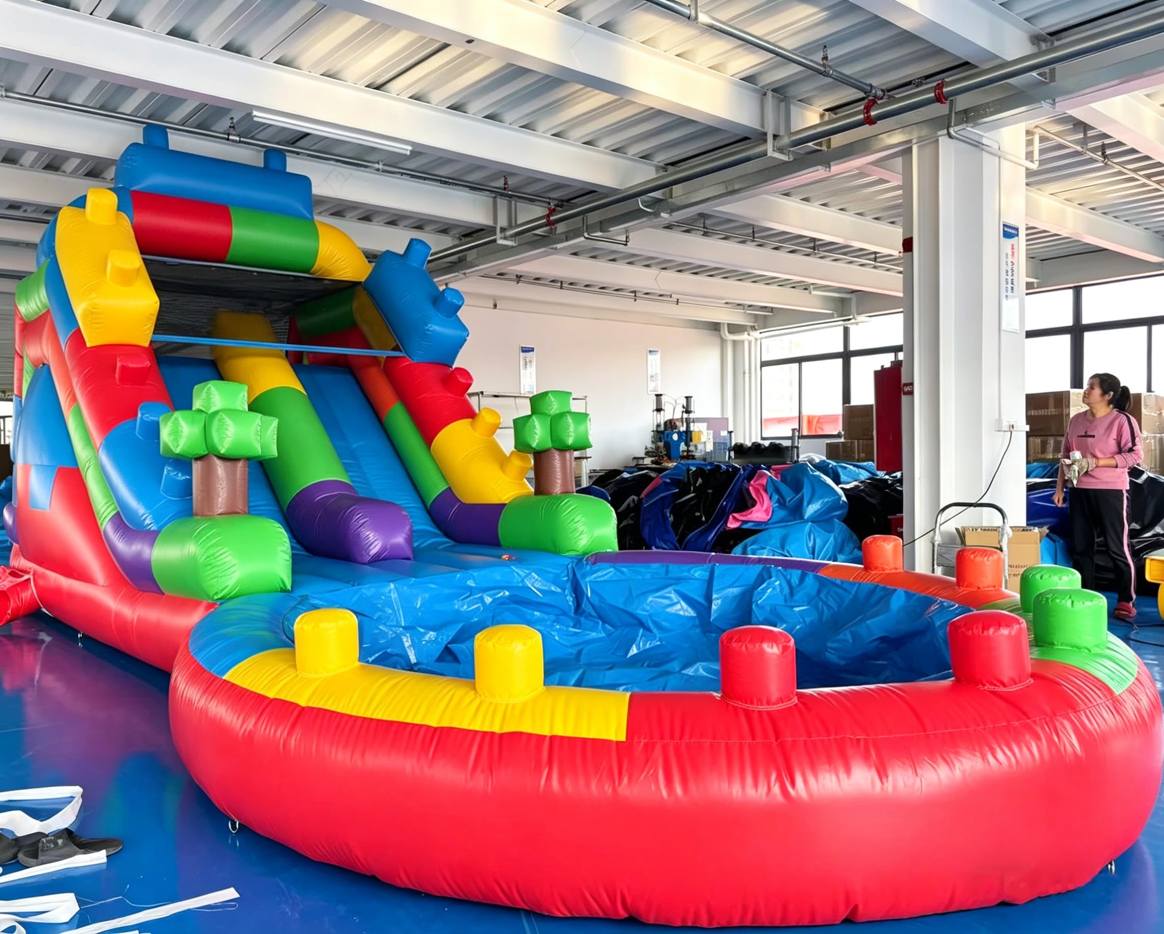 Photo 1 of ***USED/UNTESTED*** 26FT(L) Commercial Grade Water Slide for Adults Kids (Double Slides&Big Water Pool),Heavy Duty PVC Inflatable Adult Water Slide with 1100W UL Blower Great for Outdoor Backyard Fun,Block Party  ***DAMAGED -SOME SCUFFS/ DIRT/DUST RESIDUE