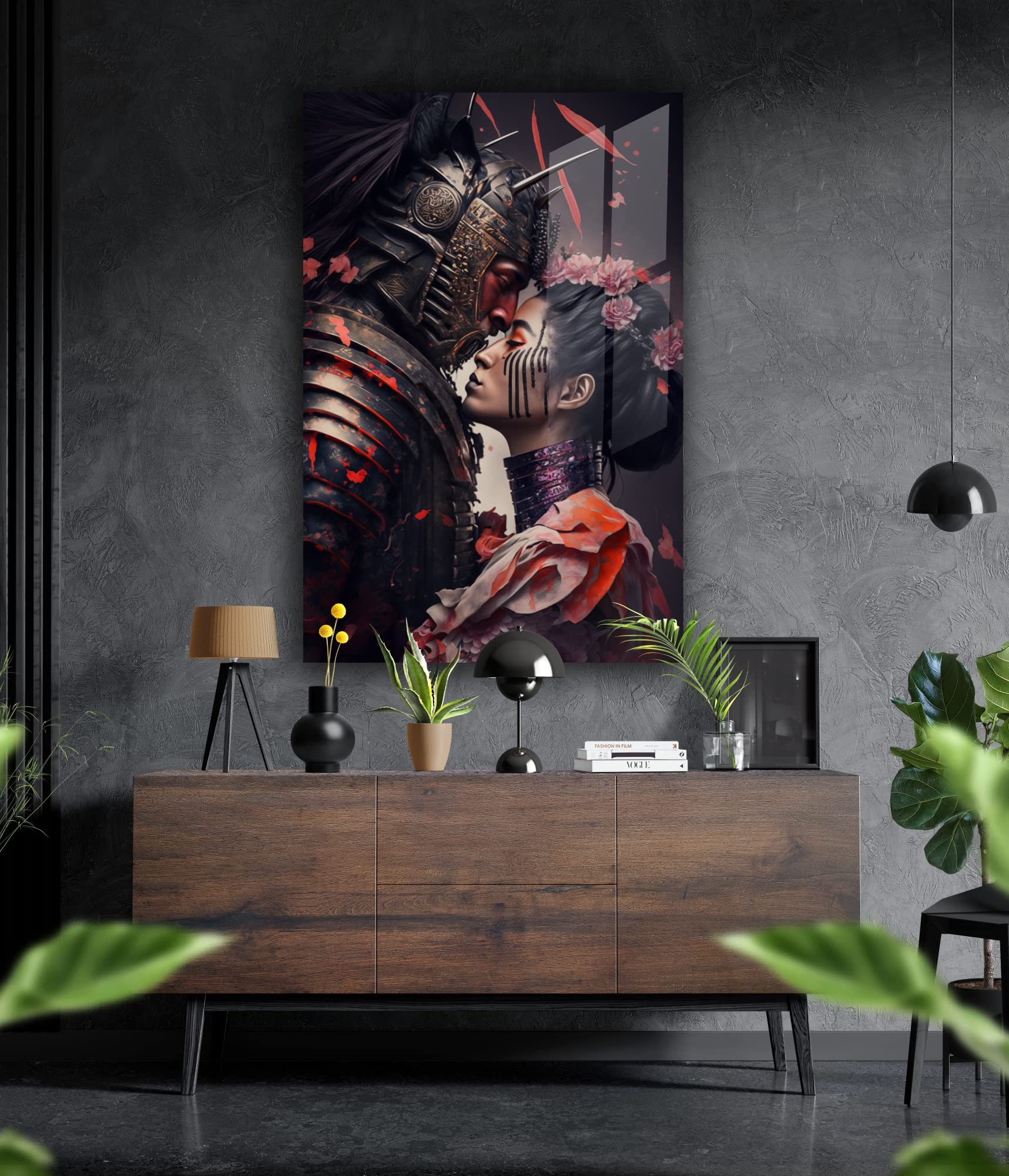 Manschin-Laserdesign Premium Wandbild aus Acrylglas oder Aluminiumverbund – Samurai und Geisha in verschiedenen Größen (Acrylglas, 100x70cm)