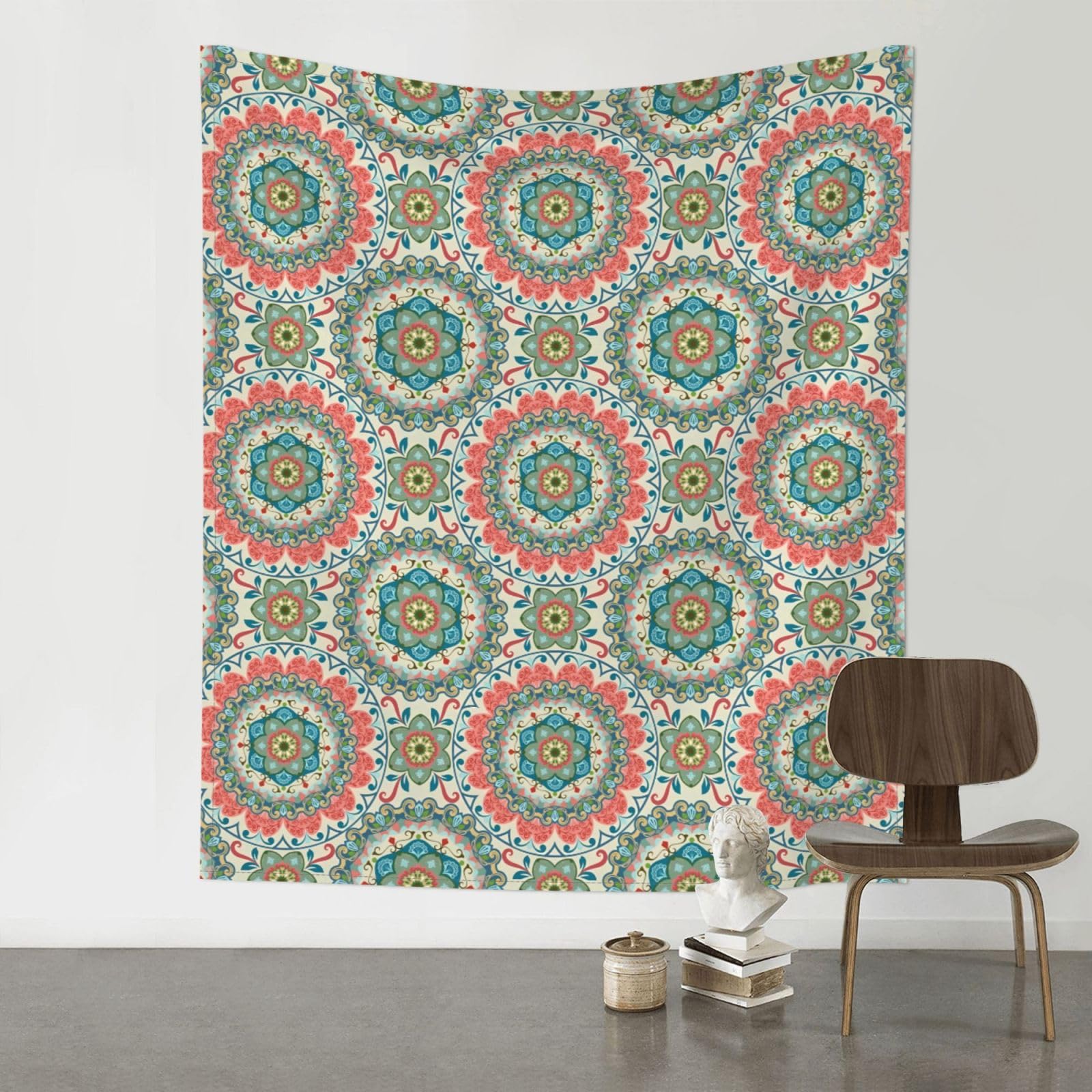 HJFCZH Vintage Mandala Flowers Prints Wall Tapestry 60x51in – Boho Decor Throw for Bedroom, Dorm, Beach Cover & Picnic Blanket