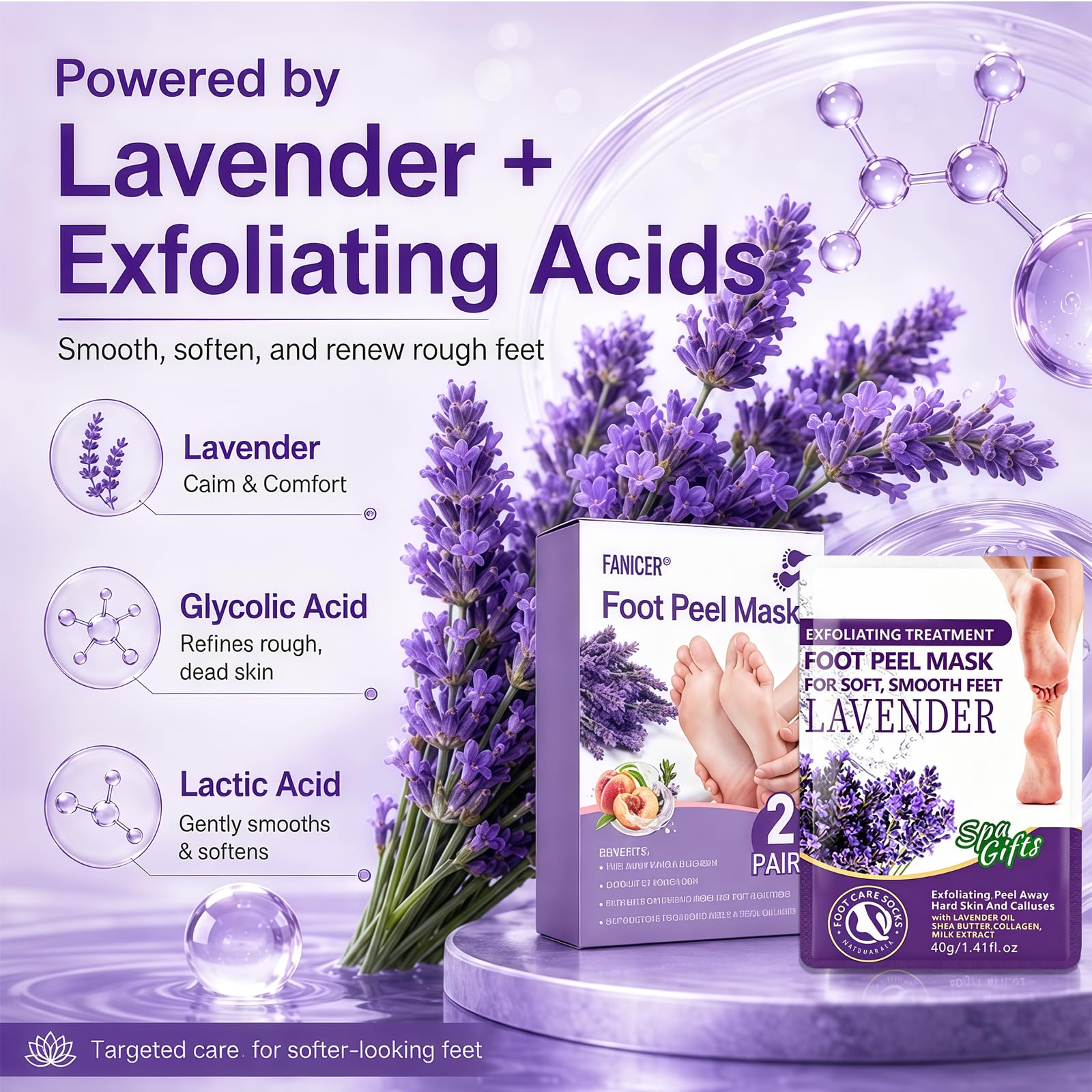 2 Paia Maschera Piedi Esfoliante, Peeling Piedi Idratante, Cura dei Piedis Secchi e Talloni Screpolati, Calzini Nutrienti con Olio, Per i Piedis Per Uomini e Donne (Lavanda)