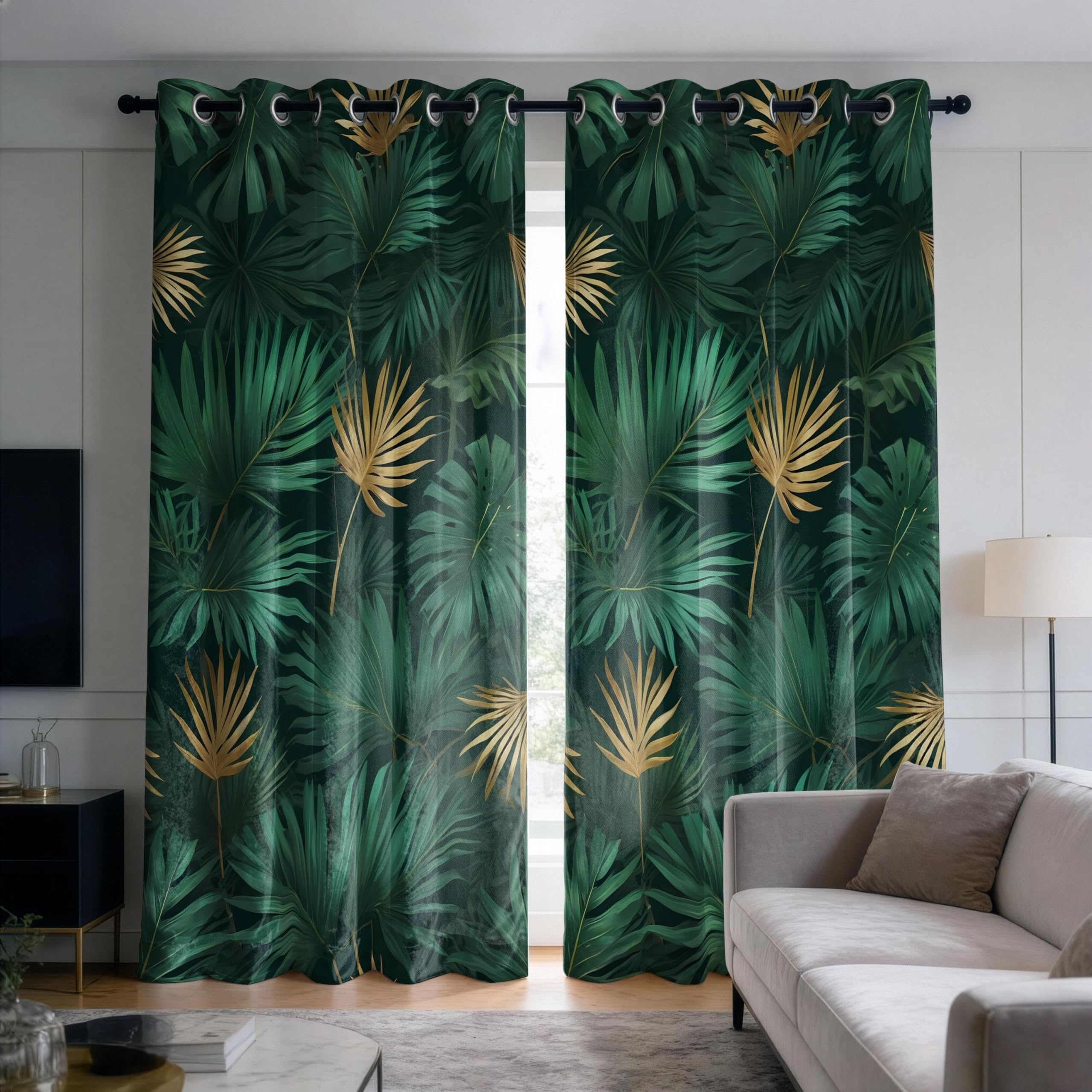IKDZCM Tropical Leaf Print Blackout Curtains for Bedroom, Botanical Curtains, Nature Curtain, Living Room Drapes(WxH/2x80x210cm)