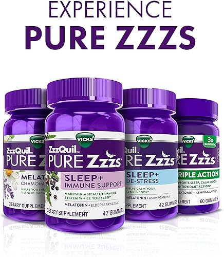 Miniatura 8 de ZzzQuil PURE Zzzs Triple acción 6 mg de melatonina 3 veces ayuda para dormir con Ashwagandha estado de ánimo tranquilo y acción antioxidante ayuda