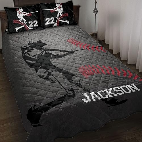 OhaPrints Idea de regalo personalizada para fanáticos del jugador de béisbol con número de nombre, manta y fundas de almohada, juego de ropa de cama