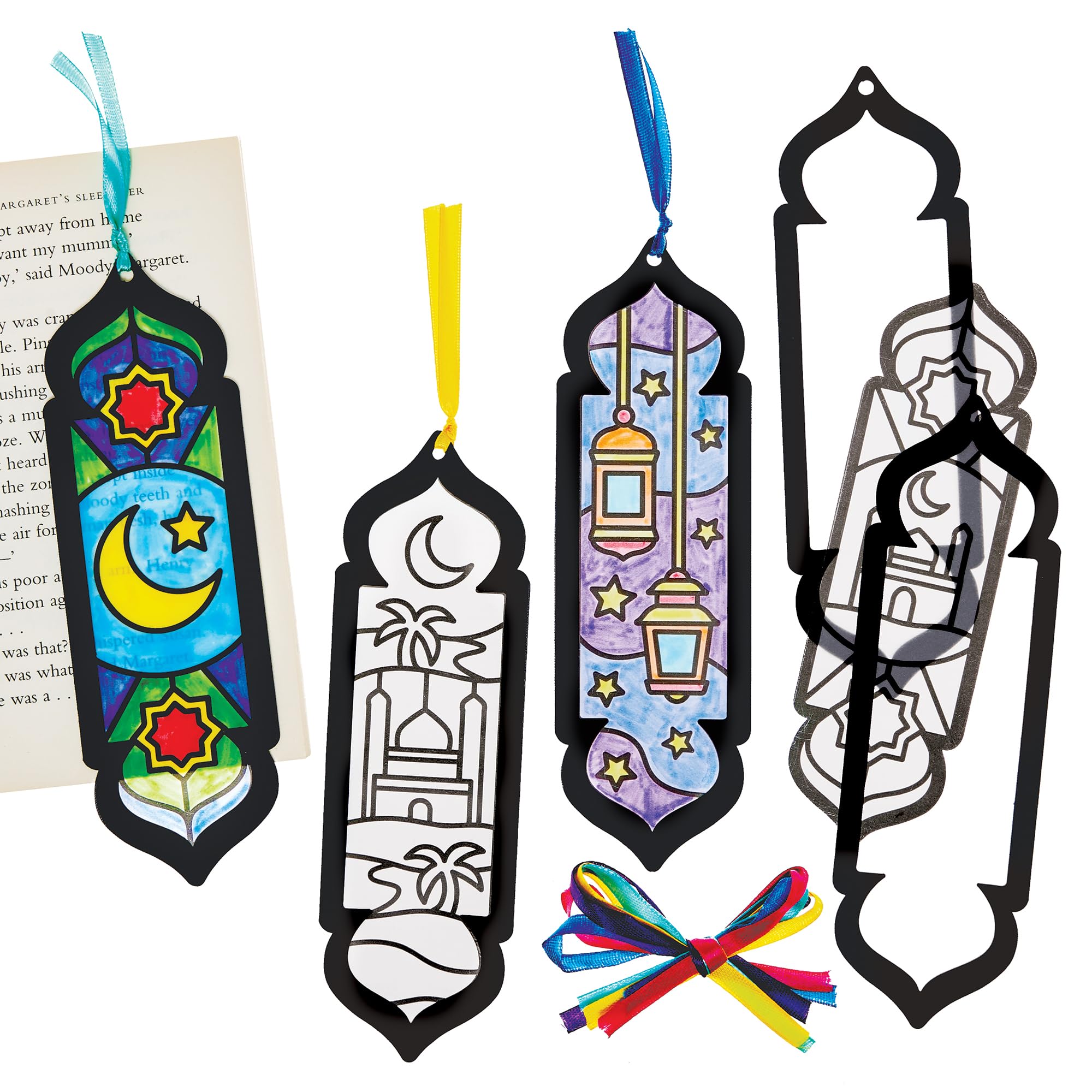Baker Ross FN362 Ramadan Colour-in Bookmark Kits - Pack of 10, Ramadan Craft Kits, Bookmark Making for Kids