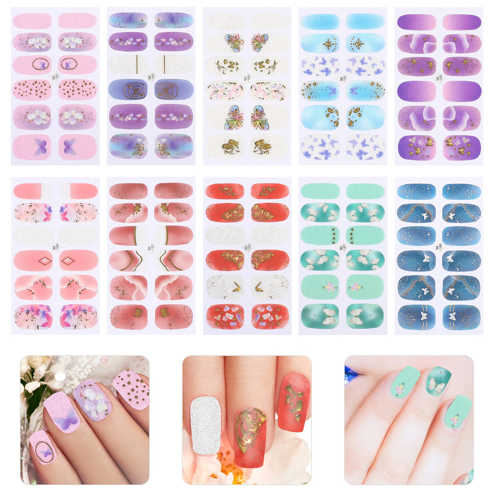 CALLARON 3 Set Adesivi per Unghie Gradiente con Decorazioni Stickers per Nail Art per Unghie Femminili Facili Applicare e Personalizzare