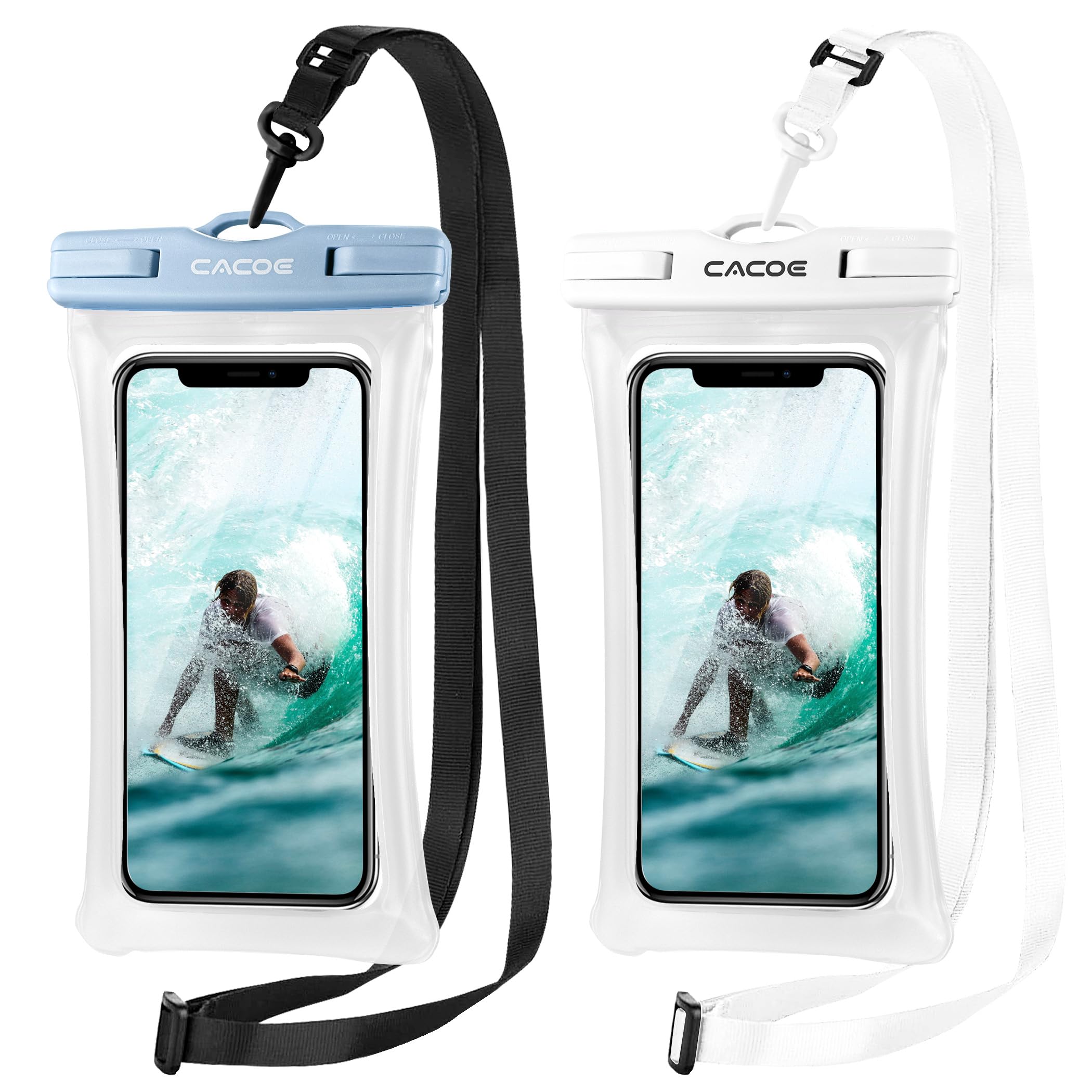CACOE [Floatable] Floating Universal Waterproof Phone case 2 Pcs-Up to 7.0",Waterproof Phone Pouch with Adjustable Neck Lanyard,IPX8 Cellphone Dry