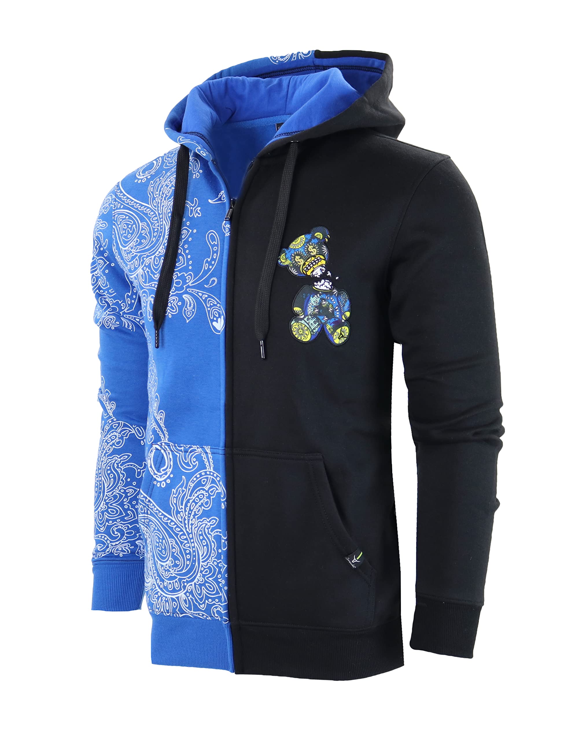 Mens Urban Premium Fleece Hoodie - Animation Cartoon Character Embroidery Patch Gel Print Hooded Sweatshirt