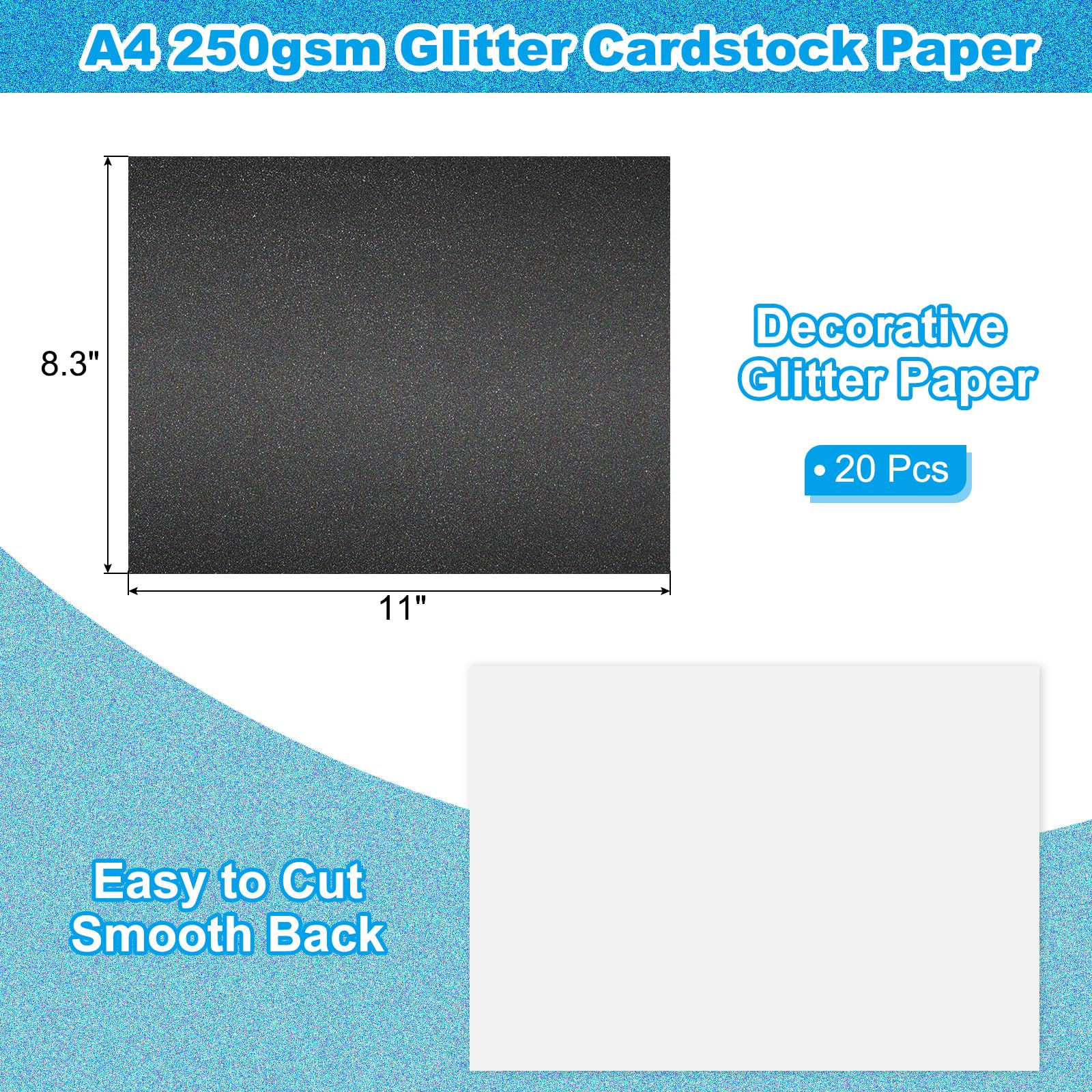 PATIKIL 20 Sheets Black Glitter Cardstock 8.5 x 11 in - Image 2