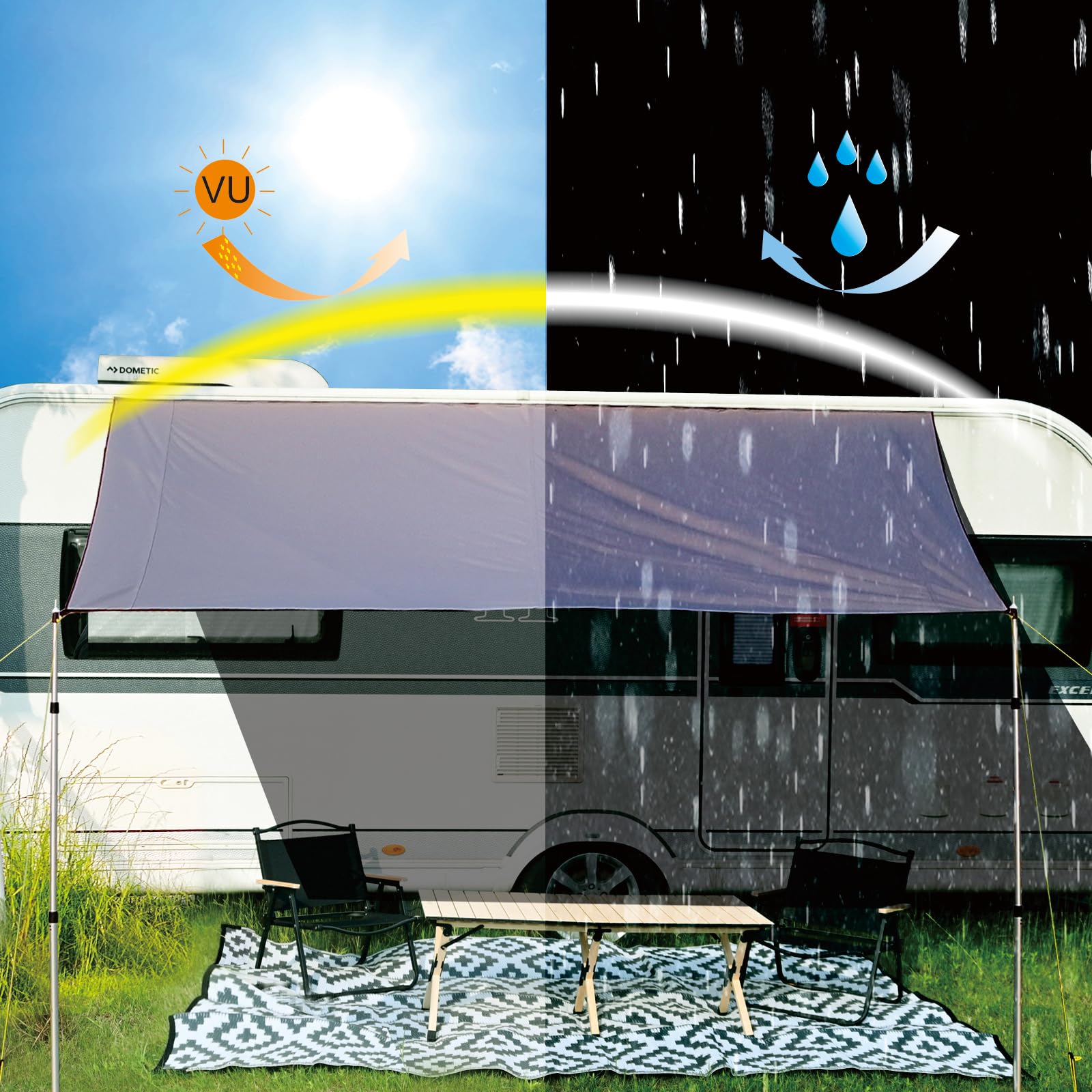 Sonnensegel Wohnwagen mit keder 2 Keder mit Ø 4.8& 6.8mm,sonnensegel keder Geeignet Wohnwagen,Wasserdicht und UV-beständig Wohnwagen sonnensege 3.5M