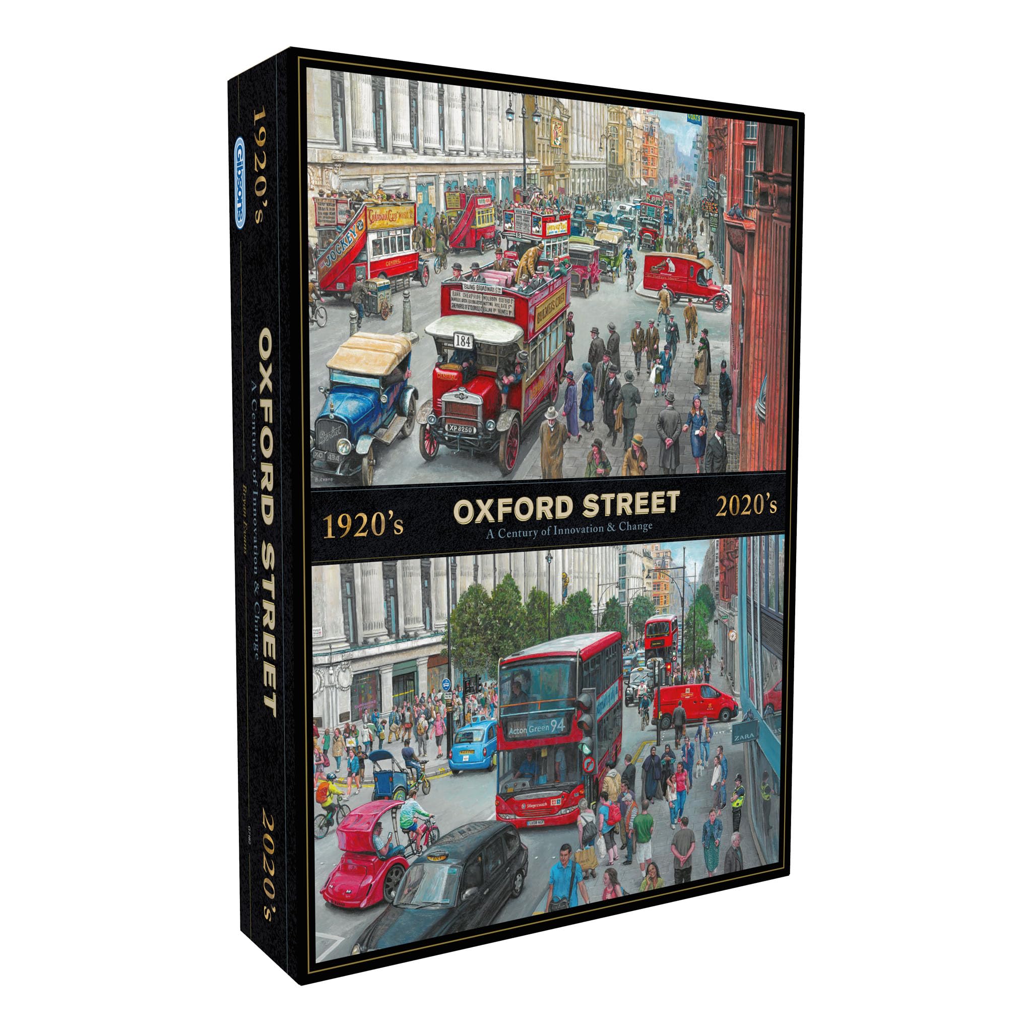 Gibsons Oxford Street Through the Decades 1000 Piece Jigsaw Puzzle for Adults – London Landmark Artwork by Bryan Evans – Premium Sustainable Puzzle Made in the UK/EU