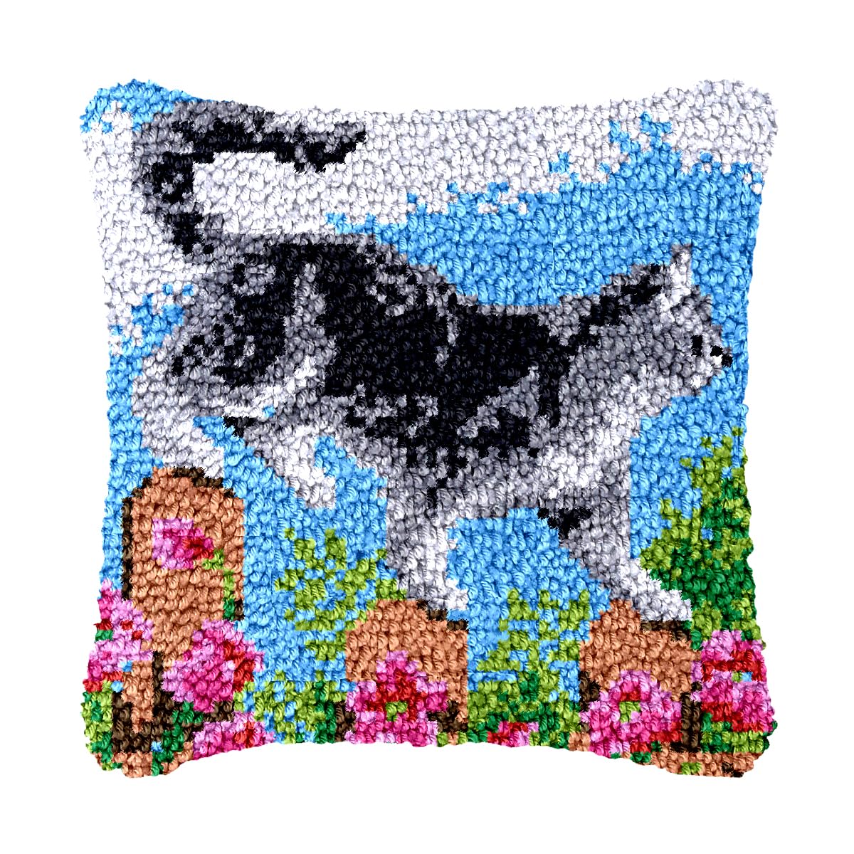 bositigo Cat Latch Hook Pillow Kit for Adults &amp; Kids, DIY Pre-Printed Canvas Craft, 17x17 Inch Decorative Cover for Sofa Cushions, Bedroom Decor (Cat Pattern 27)