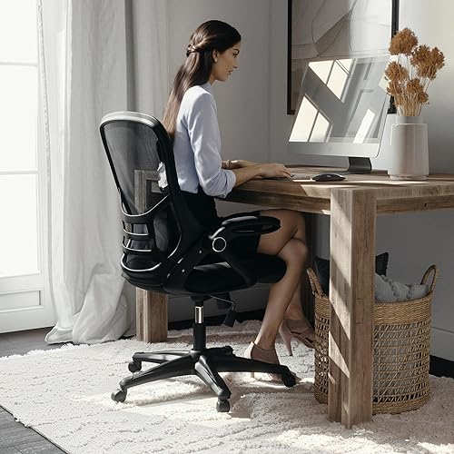 Miniatura 7 de Flash Furniture Porter - Silla de oficina giratoria ergonómica de malla negra con marco negro y brazos abatibles Negro