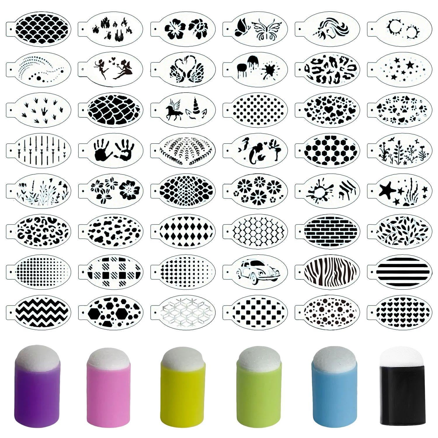 EJUFNS 48 Face Painting Templates, 6 Finger Painting Sponges, Face Graffiti Drawing Board, Painting Tools, Party Makeup, Painting Sponge Finger Covers, Art Supplies.