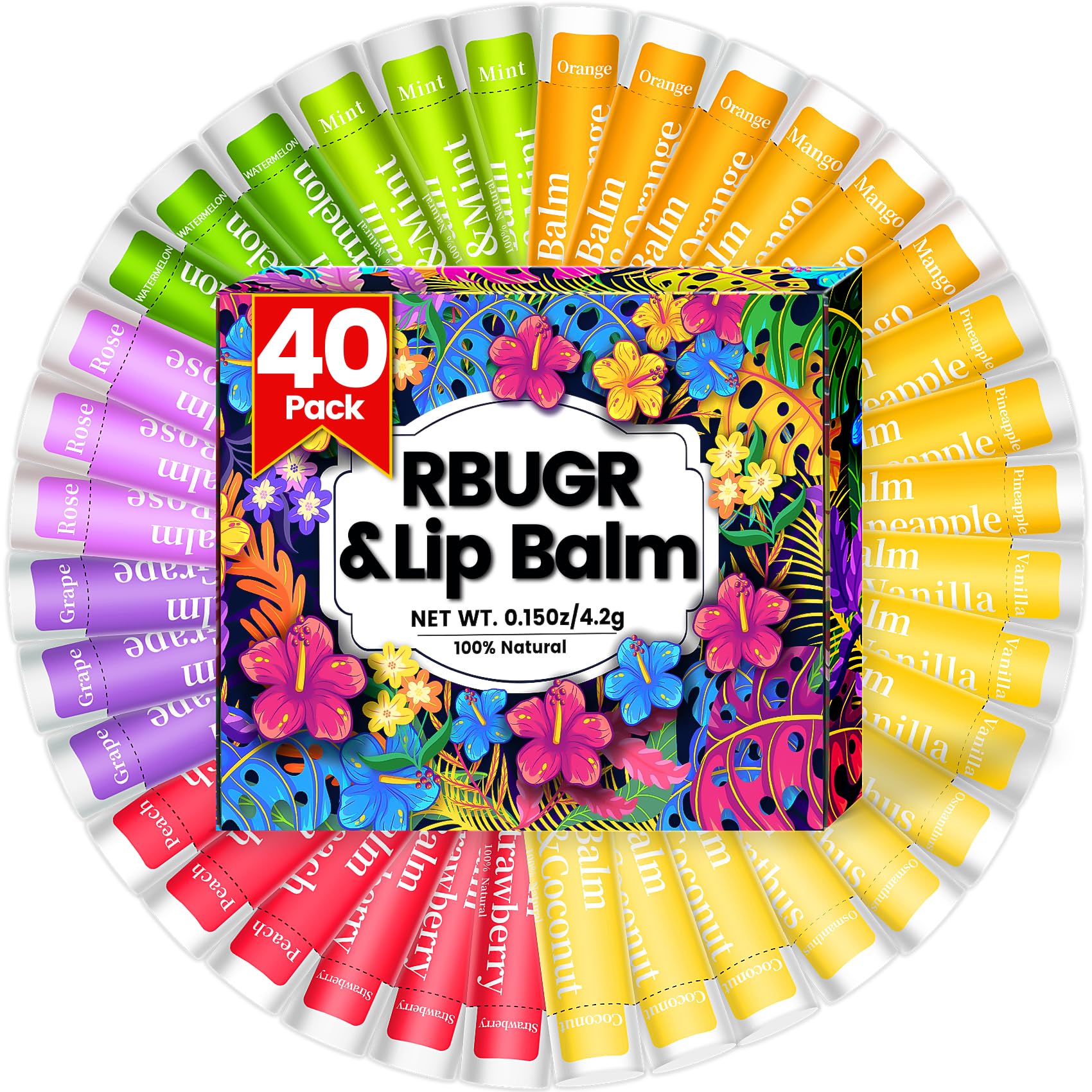 40 Pack of Lip Balm, 12 Flavored Lip Balm in Bulk Natural Lip Balms Set, Beeswax Moisturising & Soothing Lip Balms Bulk Gifts for Women Stocking Stuffers Party Favors(4.2g/0.15oz)