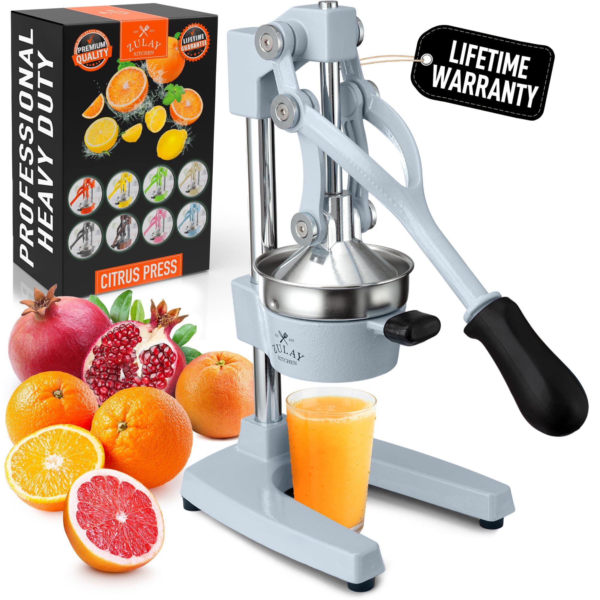 Cast-Iron Orange Juice Squeezer - Heavy-Duty, Easy-to-Clean, Professional Citrus Juicer - Durable Stainless Steel Lemon Squeezer - Sturdy Manual Citrus Press & Orange Squeezer (Blue)
