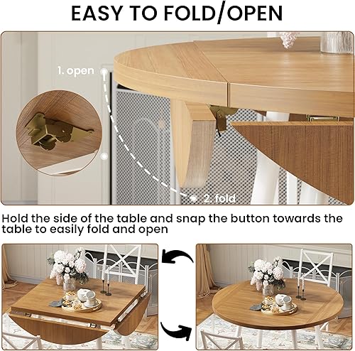 Miniatura 4 de IRONCK Juego de mesa de comedor para 4, mesa redonda de cocina y 4 taburetes para comedor, escritorio de hojas caídas de 44.5 pulgadas, pequeño