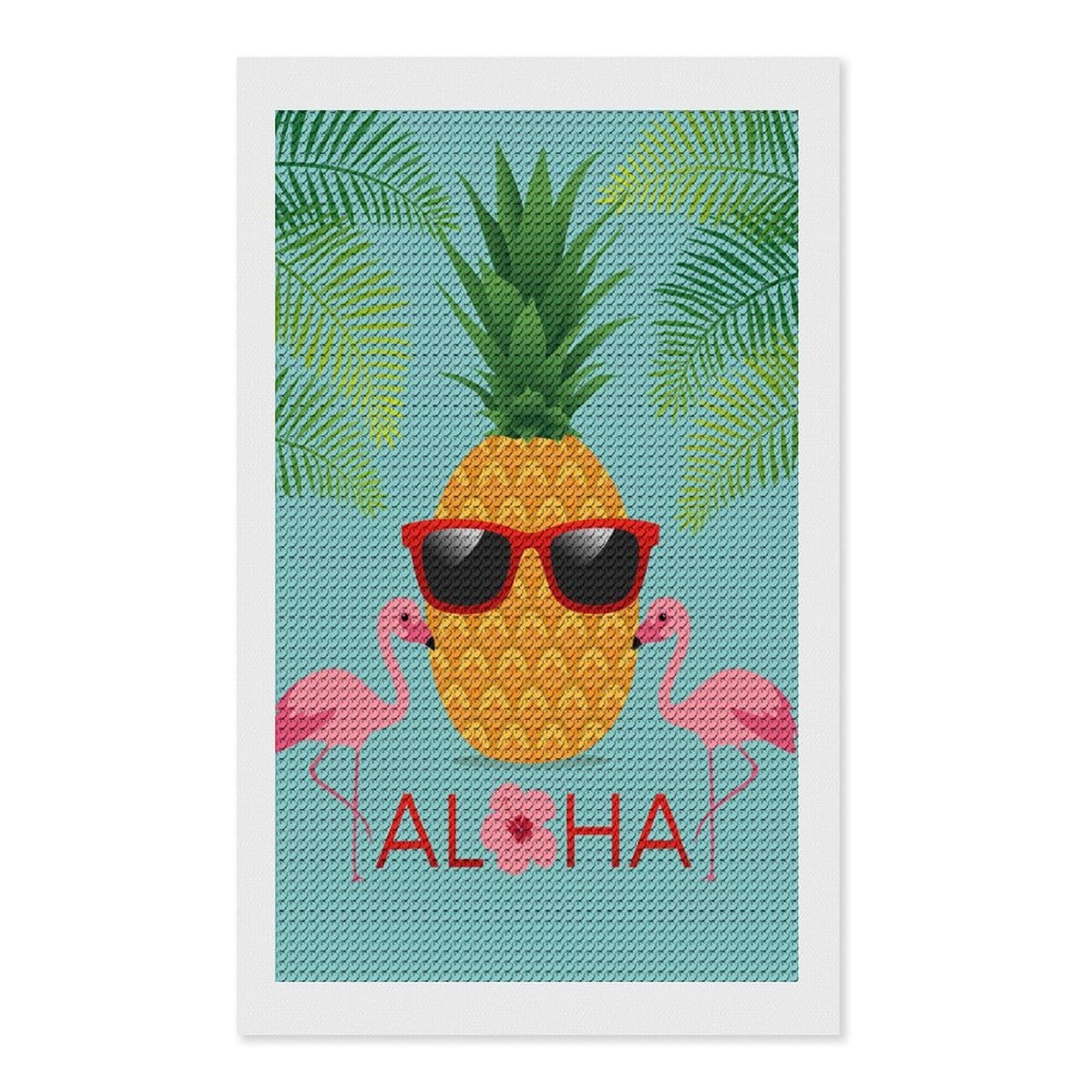 Nclqvjxzkhw Style Aloha Pineapple And Flamingo Diamond Art Painting For Adult Round Diamonds Pictures Arts Crafts Home Wall Decor 12"X20"