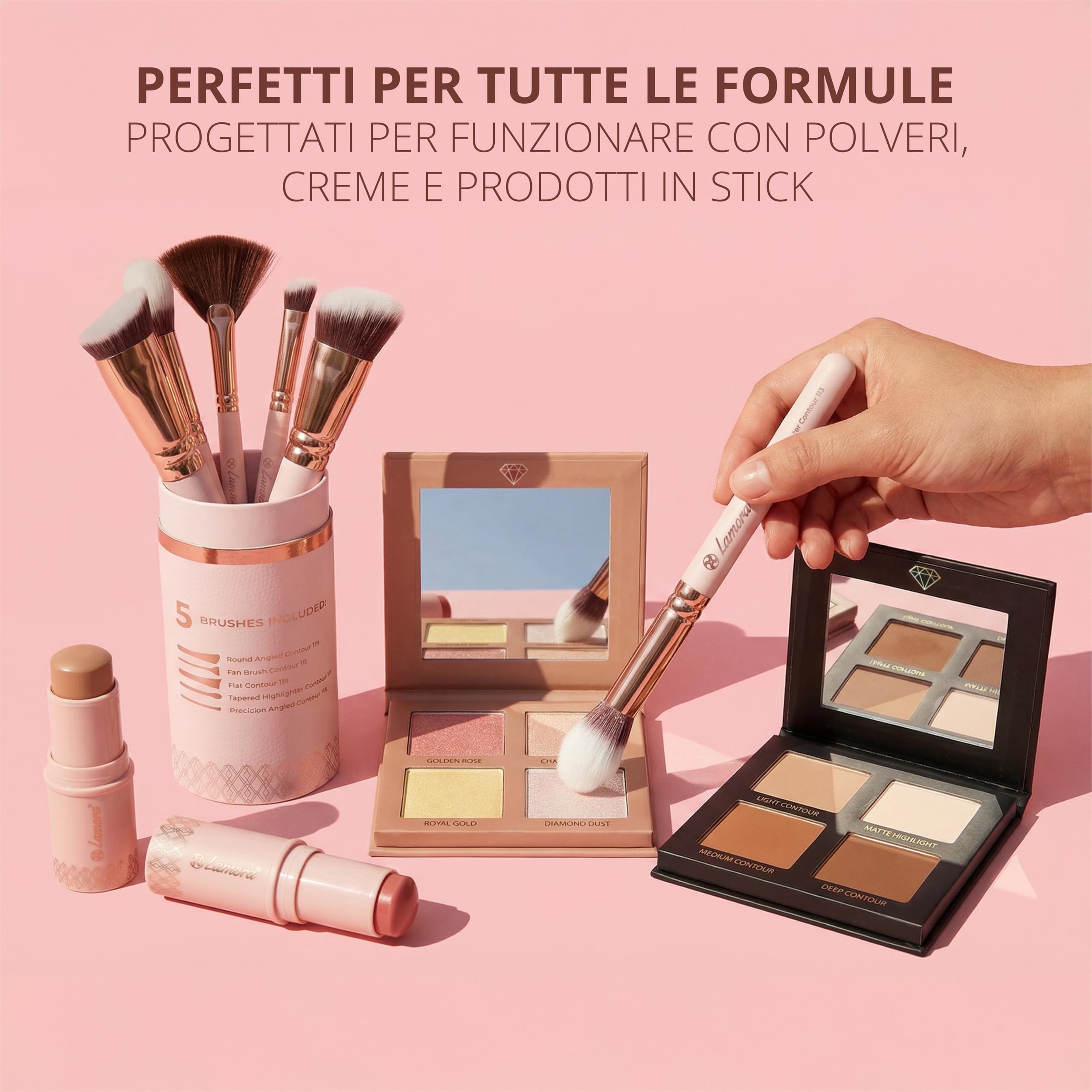 Pennelli Make Up Contouring Professionali Pennello Contouring Kabuki - Per Applicare Fondotinta, Arrossire, Contouring Creme et Polveri - Set Vegano et Non Testato Sugli Animali