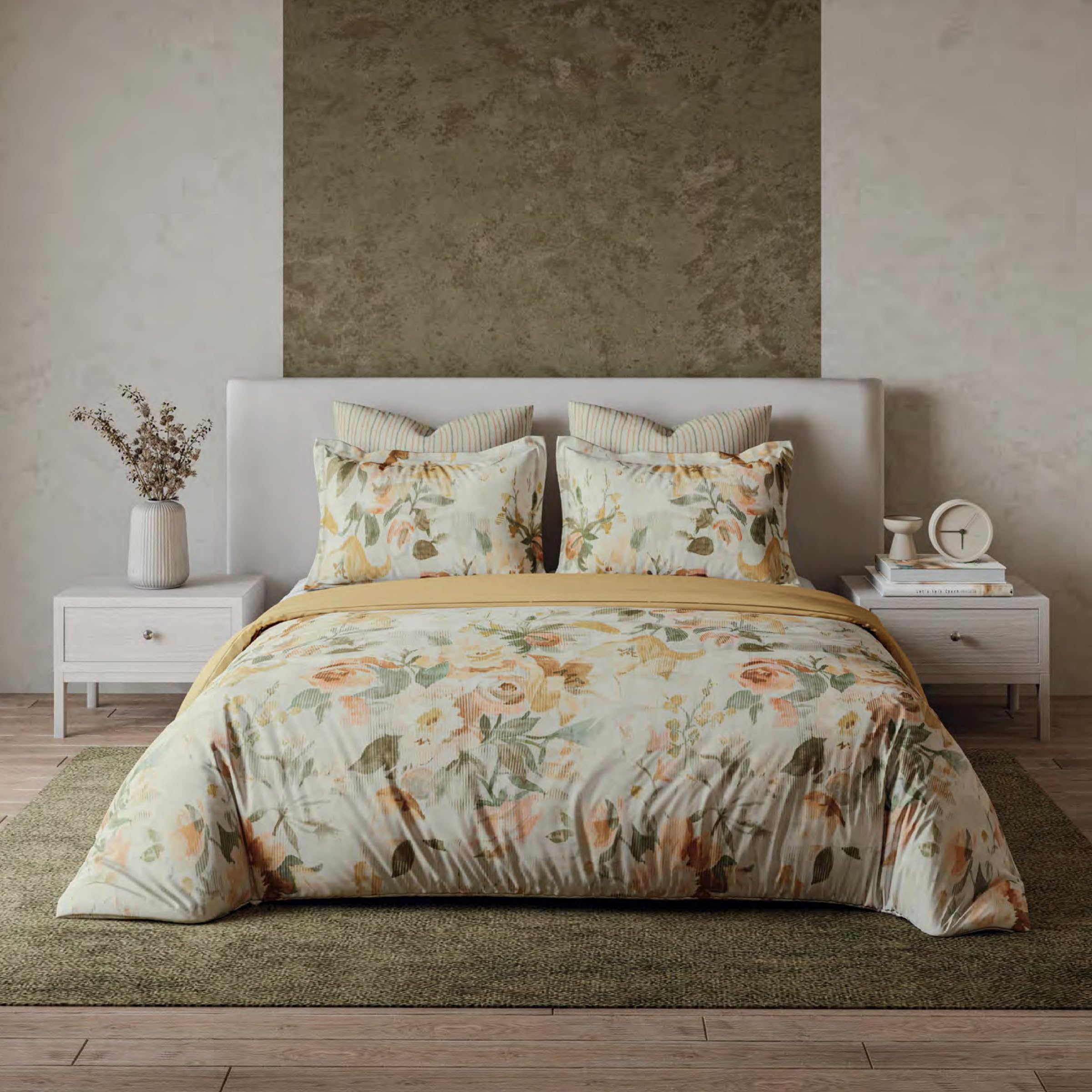 D'Decor King Size Bedsheet 100 Cotton with 4 Pillow Covers | 180TC Digital Floral Print Apricot Tan | 274x274cm Premium Luxury Bedding | Oeko-TEX Certified | German Ink Technology-picture-19