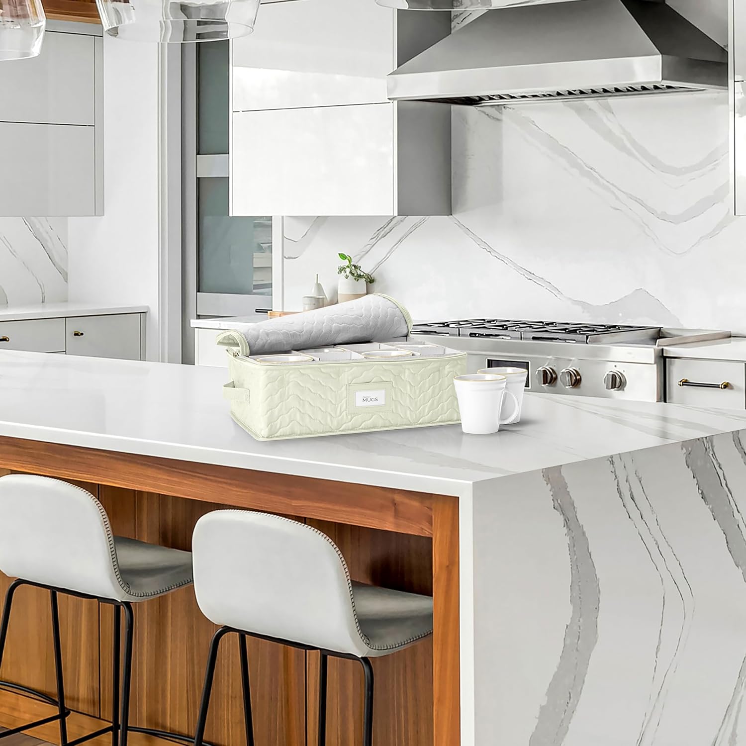 Sorbus Coffee Mug Organizer - Display Storage Case with Quilted Exterior, Label Windows, Handles & Dividers (Fits 12 Mugs)