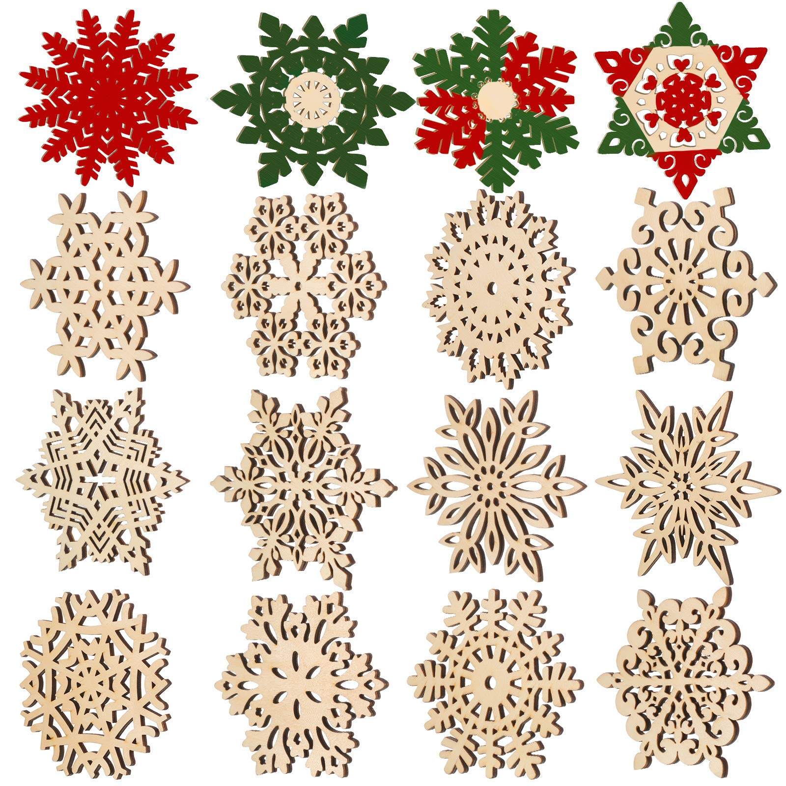 16 Pieces Christmas Snowflake Coaster, Snowflake Thick Wood Coaster Winter Coffee Cup Mat Coasters for Christmas Table Decoration, 4.7 Inch