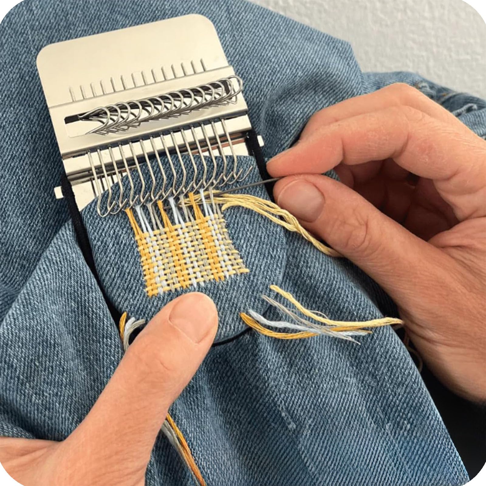 Godbtg Multicolor Knit Patch Darning Loom Kit, Mini Weaving Tool For Mending Clothes, Socks & Jeans, Portable Wooden Loom Knitting Set For Beginners, Diy Repair & Patch Making Kit