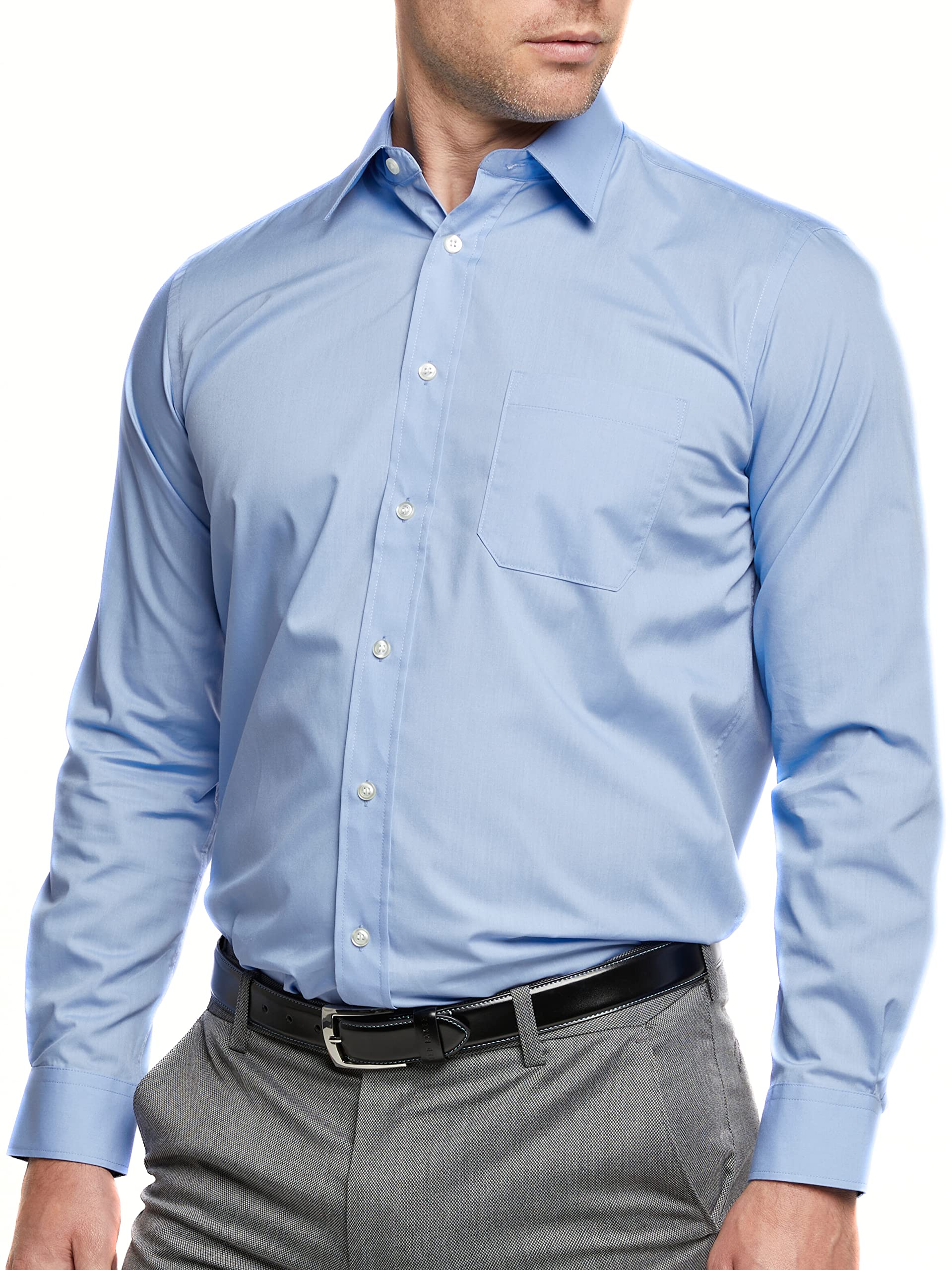 Double Two Cornflower Blue Classic Easy Care Long Sleeve Men's Shirt - 17.5 in
