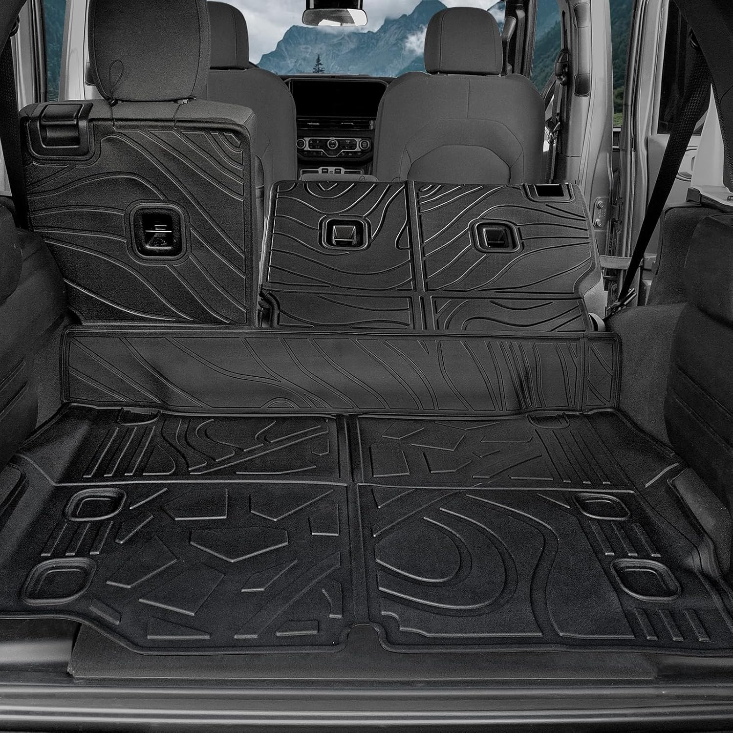 Cargo Mat for 2021-2025 2026 Jeep Wrangler JL 4XE (4-Door Unlimitied), Full Coverage All Weather TPE Protector Cargo Mat with Backrest Mat Trunk Mat Cargo Liner for Jeep Wrangler 4XE Accessories