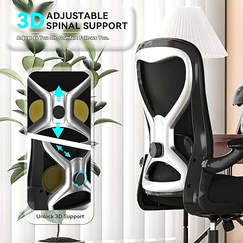 Miniatura 3 de Silla de escritorio de oficina con soporte lumbar ergonómico, cojín de asiento extra grueso, brazos abatibles, respaldo de malla transpirable, silla