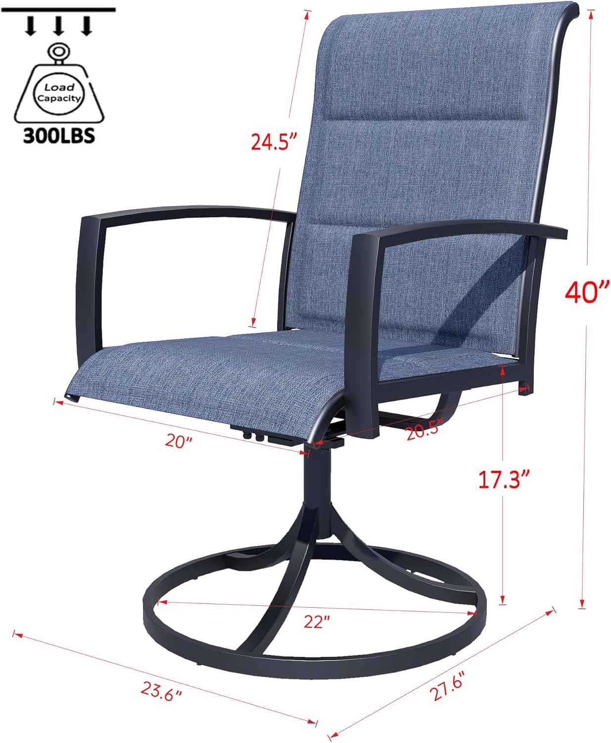 MEOOEM Patio Swivel Chair Set of 6, High Back & Sturdy Metal Outdoor Swivel Chairs, Padded Textilene Fabric & Heavy Duty 450LBS Patio Rocker Chairs for Garden, Lawn, Backyard, Exterior, Porch